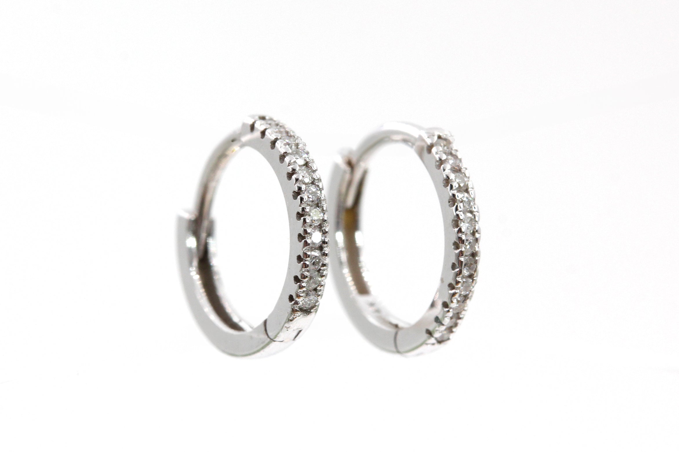 Diamond Huggie Earrings - 14k White Gold - 10mm - 0.10ctw