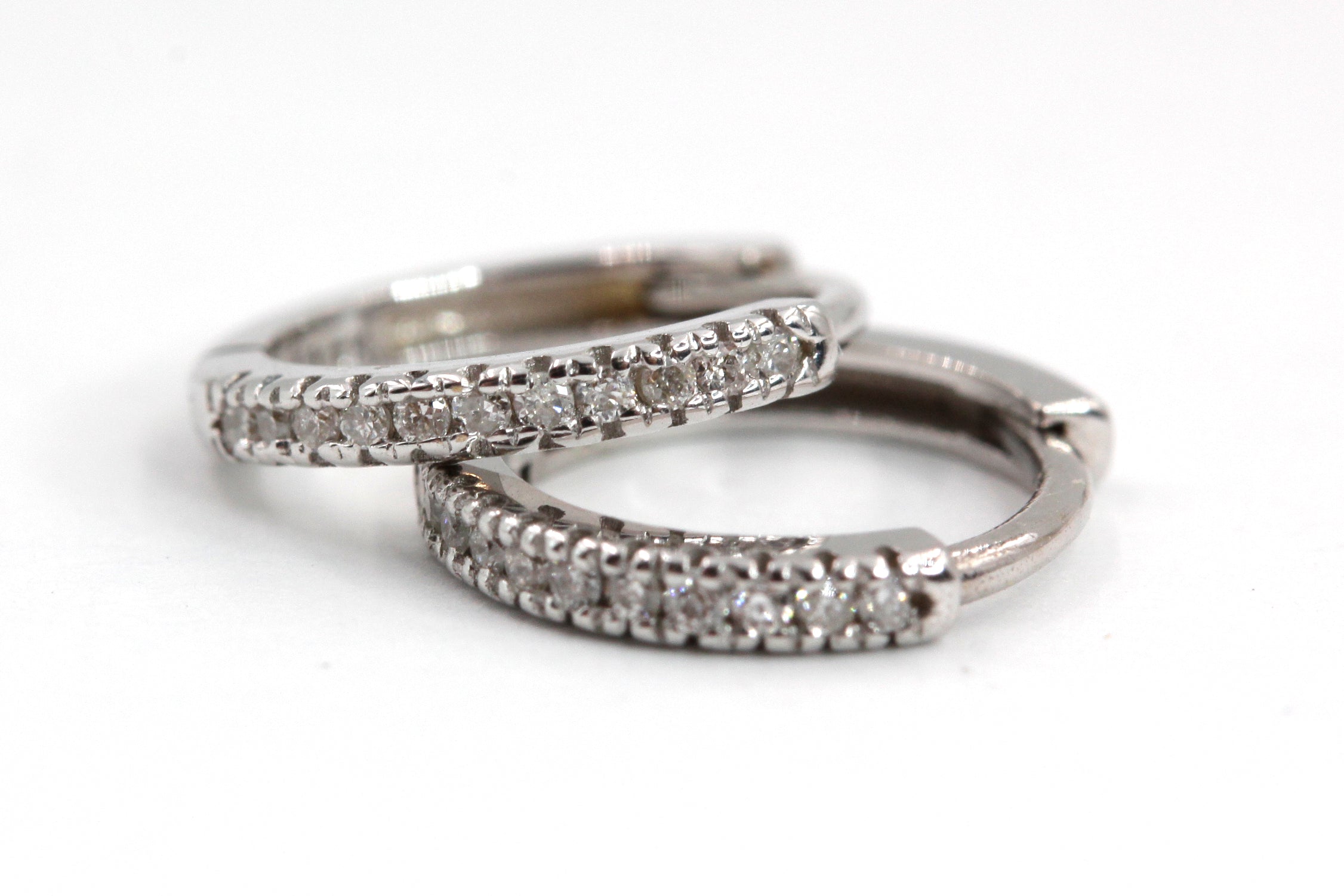 Diamond Huggie Earrings - 14k White Gold - 10mm - 0.10ctw