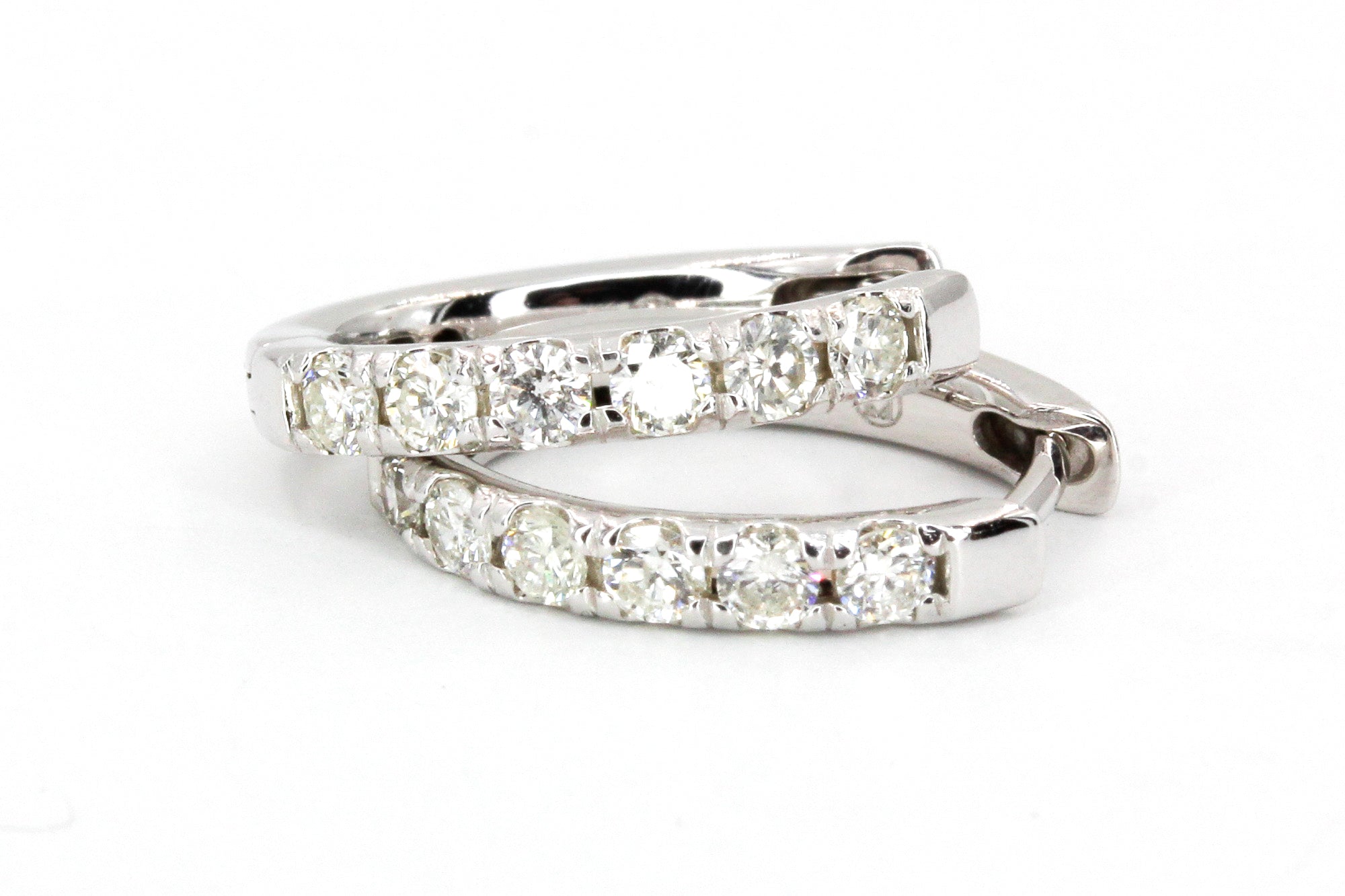 Diamond Huggie Earrings - 14k White Gold - 16mm - 0.50ctw