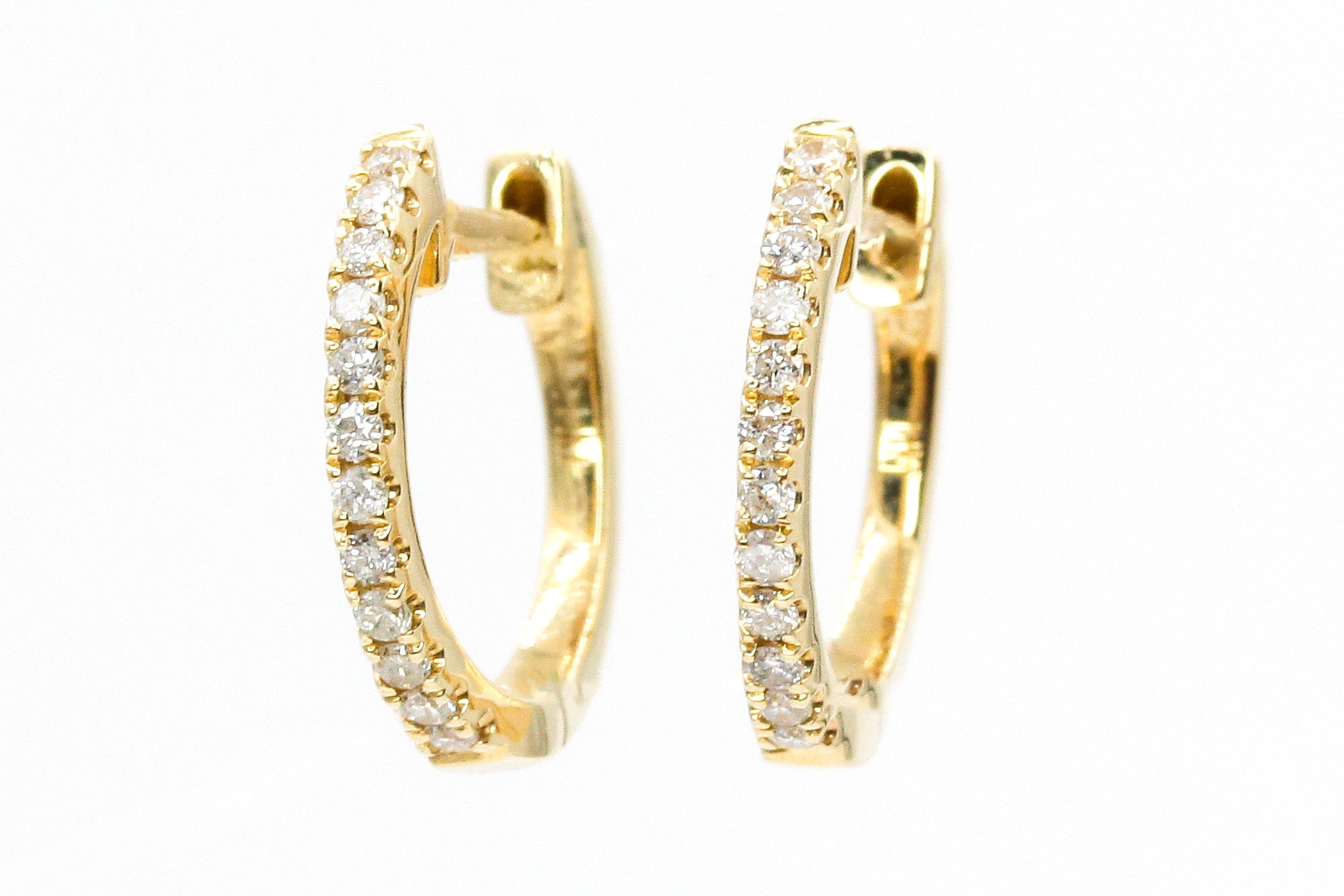 Diamond Huggie Earrings - 14k Yellow Gold - 16mm - 0.24ctw