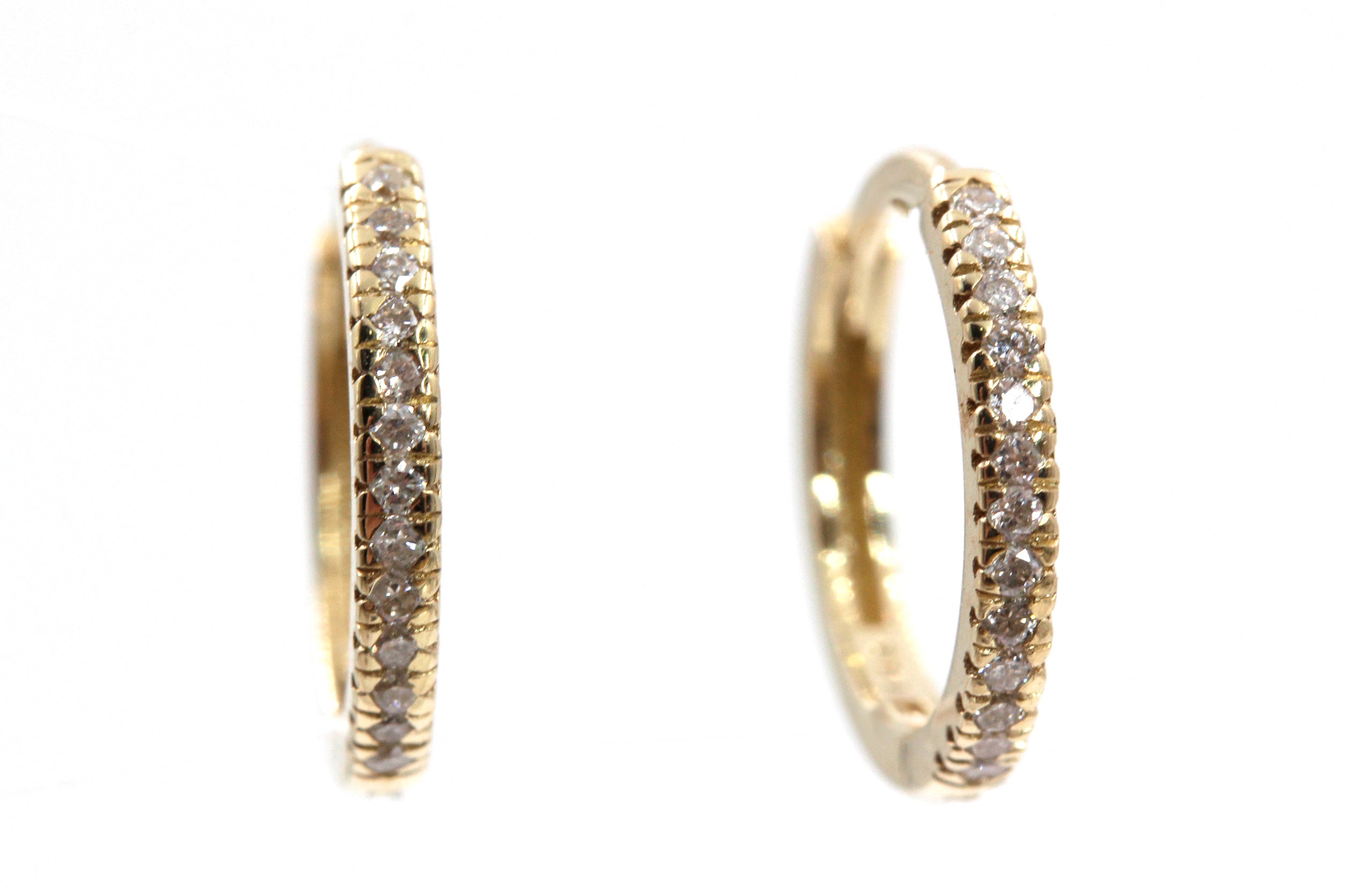 Diamond Huggie Earrings - 14k Yellow Gold - 11mm - 0.10ctw