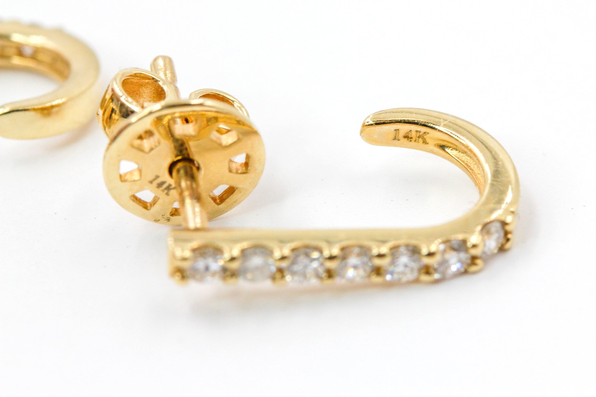 Diamond "J" Huggie Earrings - 14k Yellow Gold - 0.35ctw