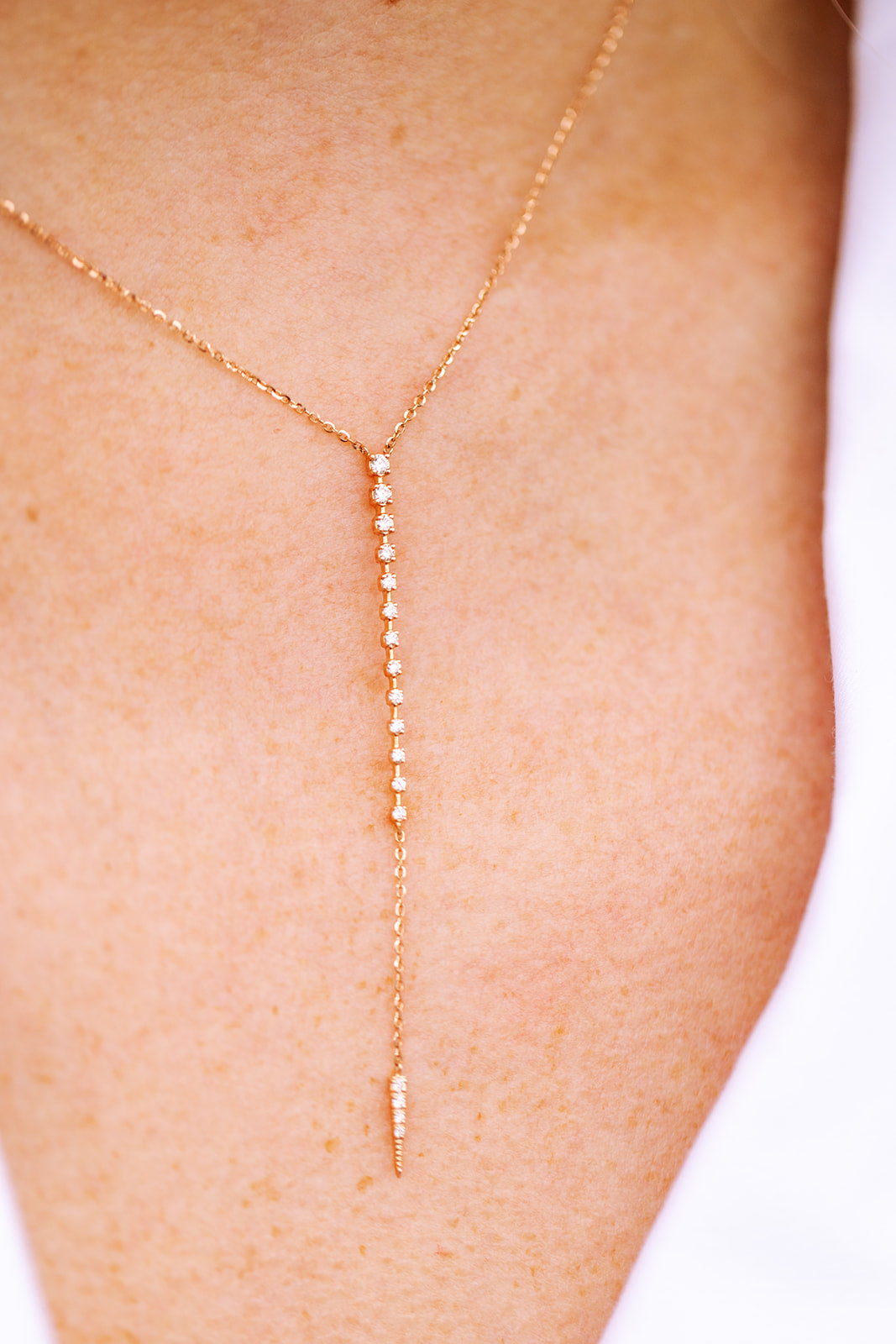 Diamond Lariat Necklace - 14k Rose Gold - 0.15 ctw