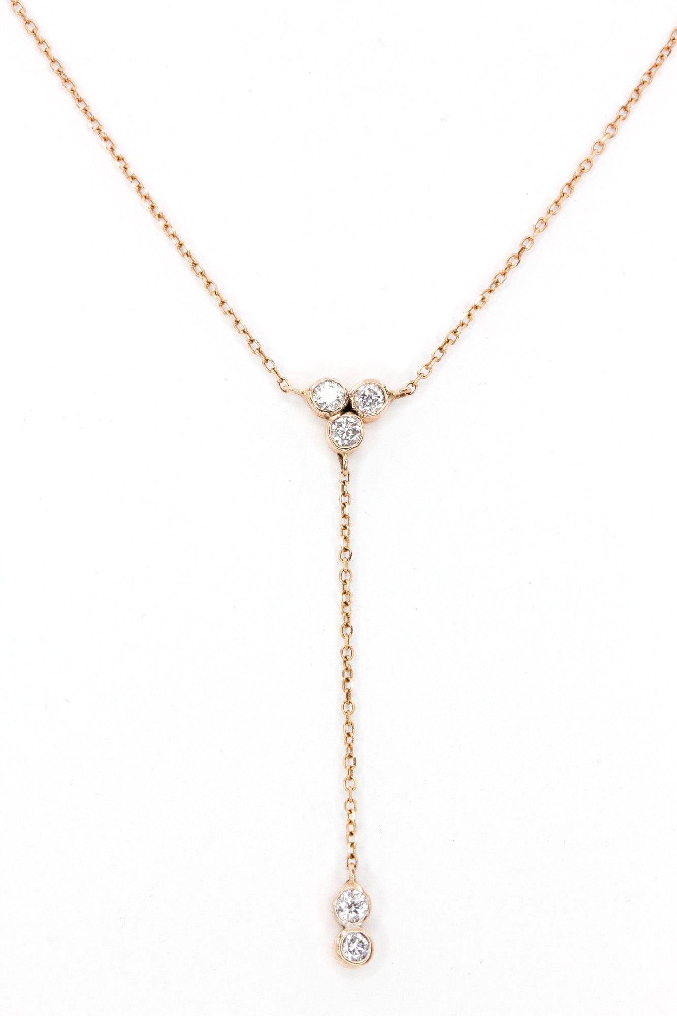 Diamond Lariat Necklace -  14k Rose Gold - 0.26ctw