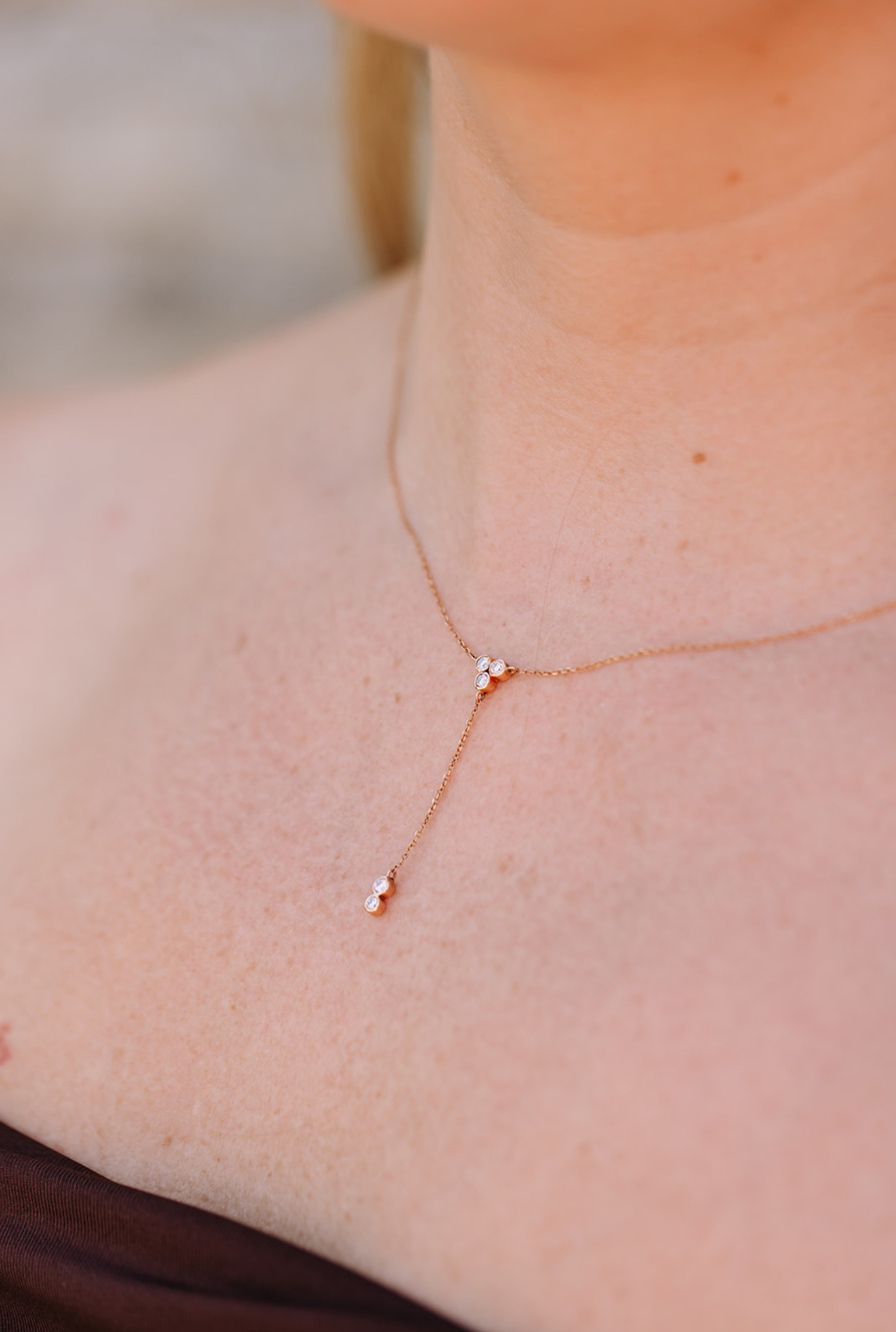 Diamond Lariat Necklace -  14k Rose Gold - 0.26ctw