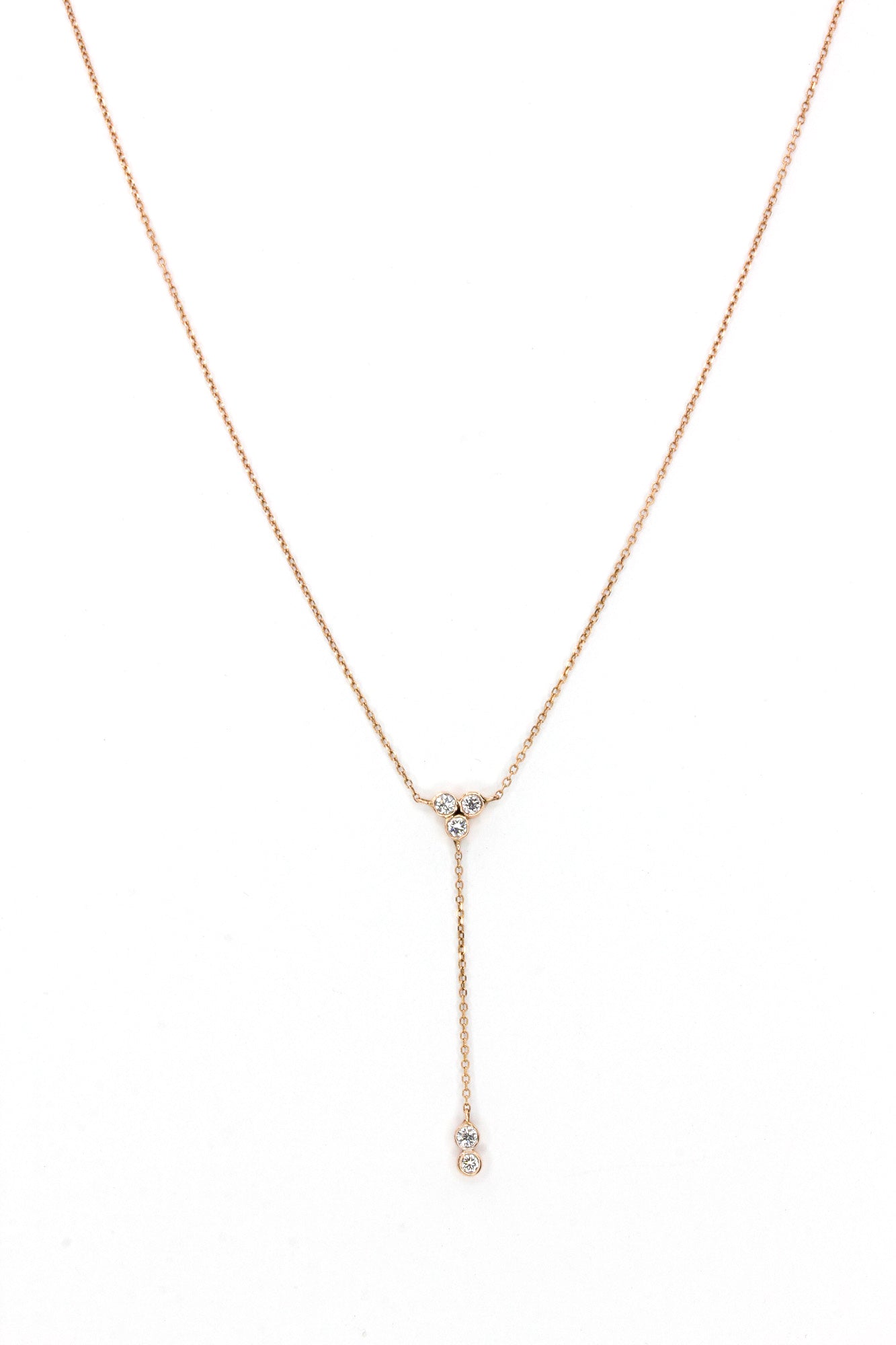 Diamond Lariat Necklace -  14k Rose Gold - 0.26ctw