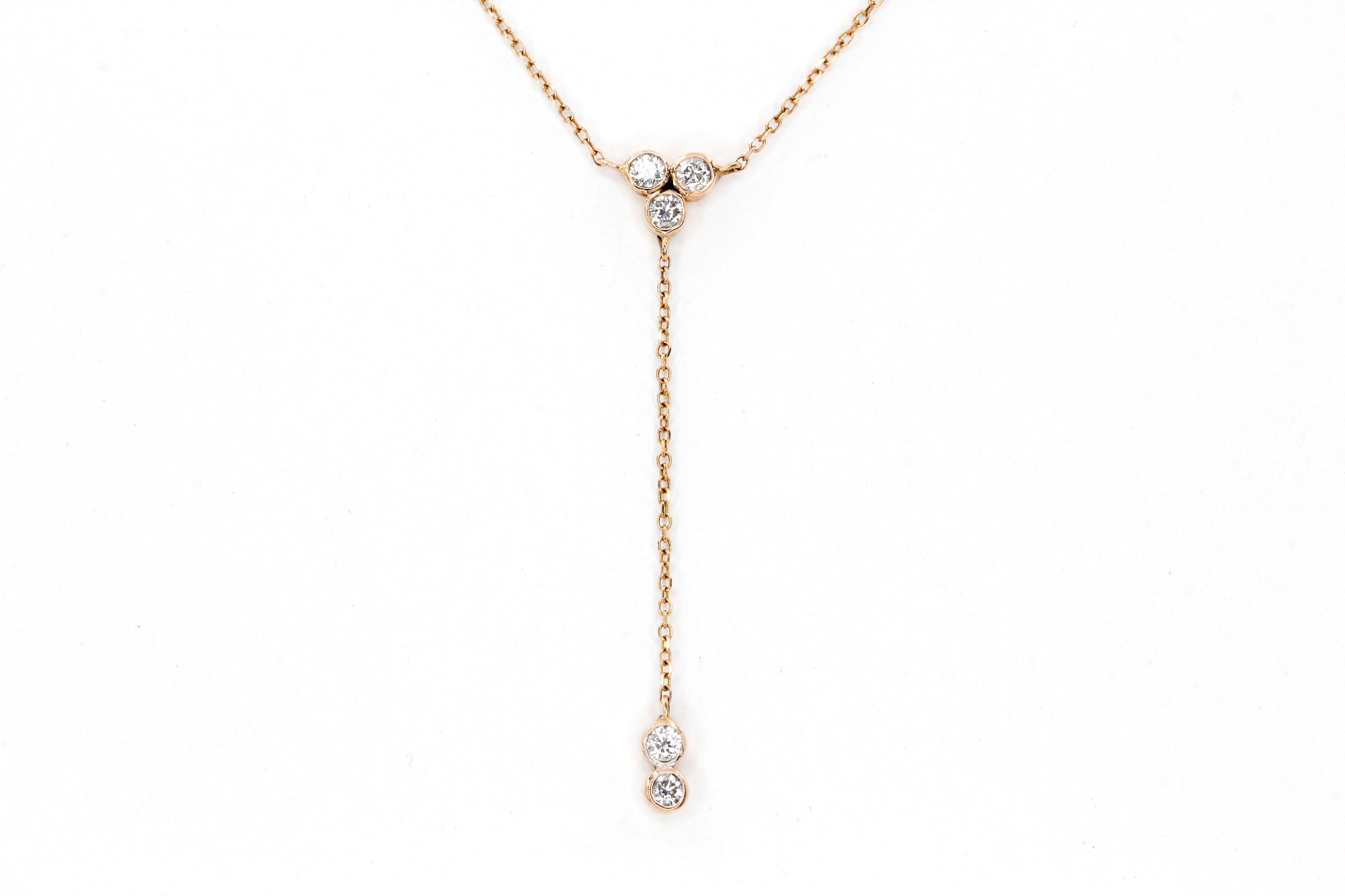Diamond Lariat Necklace -  14k Rose Gold - 0.26ctw