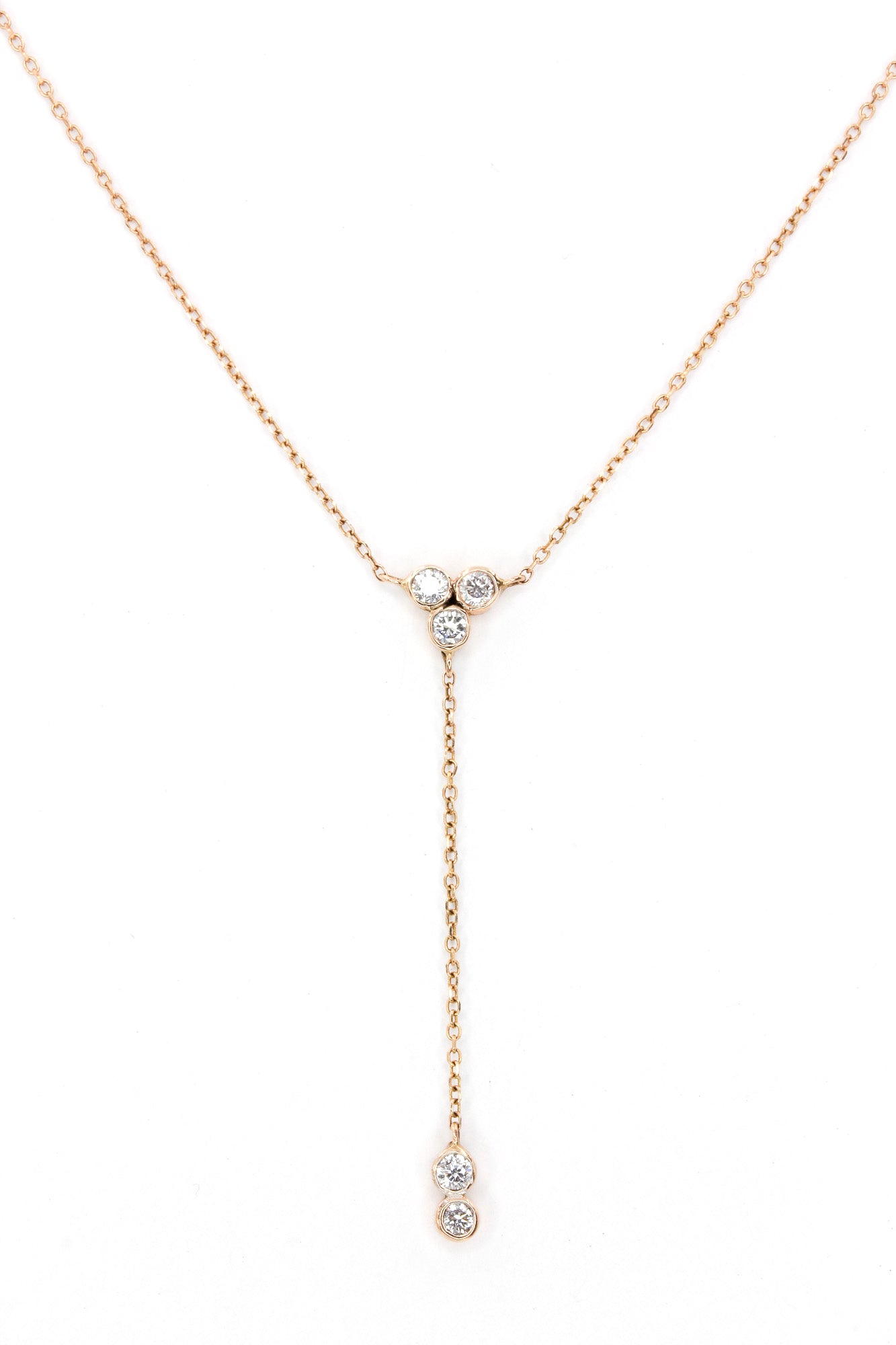 Diamond Lariat Necklace -  14k Rose Gold - 0.26ctw