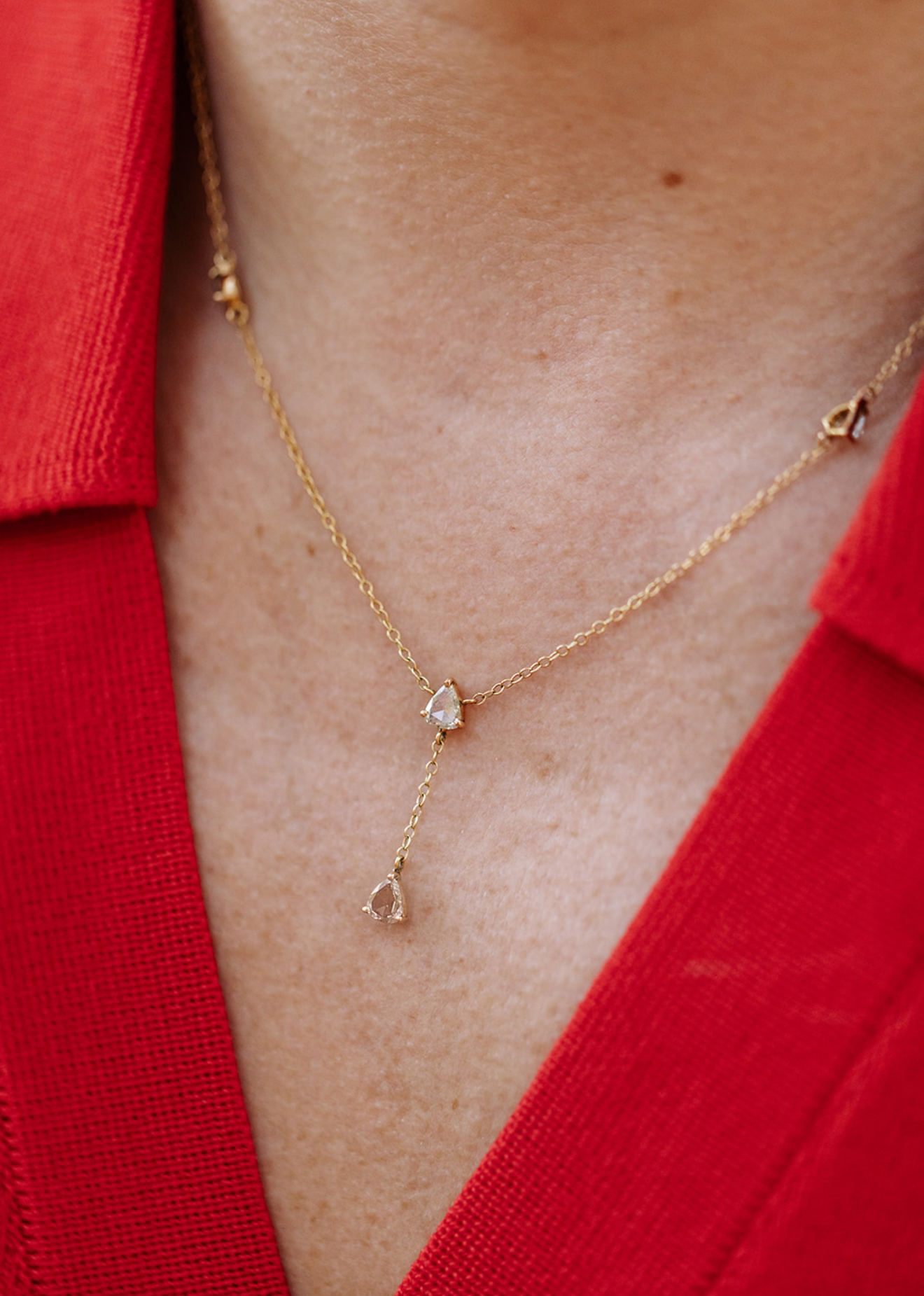 Diamond Lariat Necklace -  14k Yellow Gold - 0.84ctw