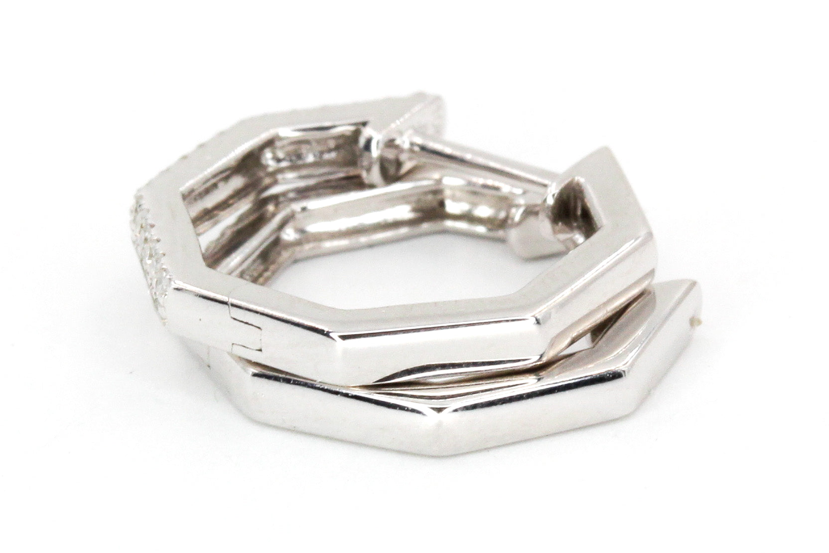 Diamond Octagon Huggie Earrings - 10k White Gold - 0.22ctw