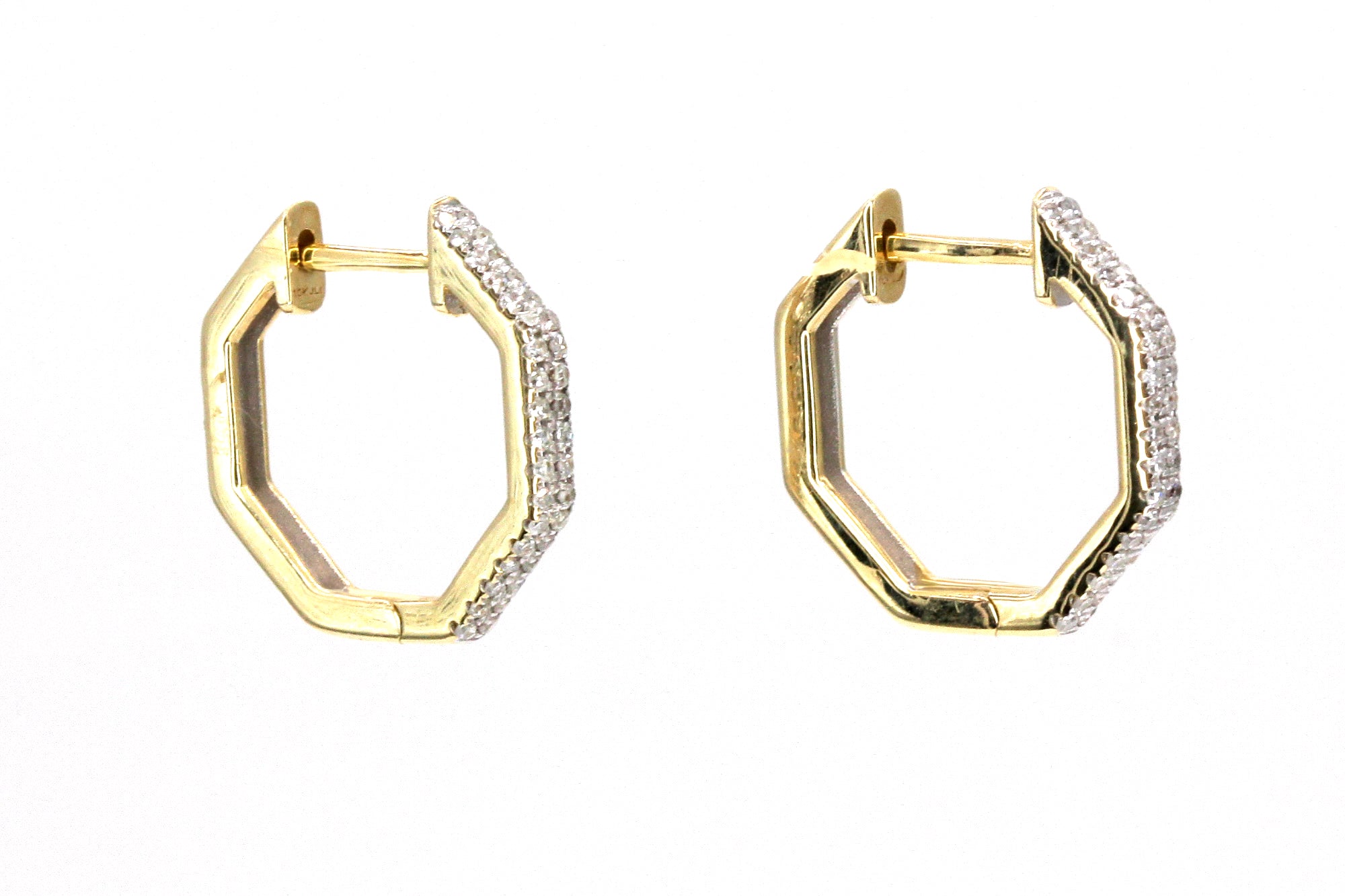 Diamond Octagon Huggie Earrings - 10k Yellow Gold - 0.22ctw