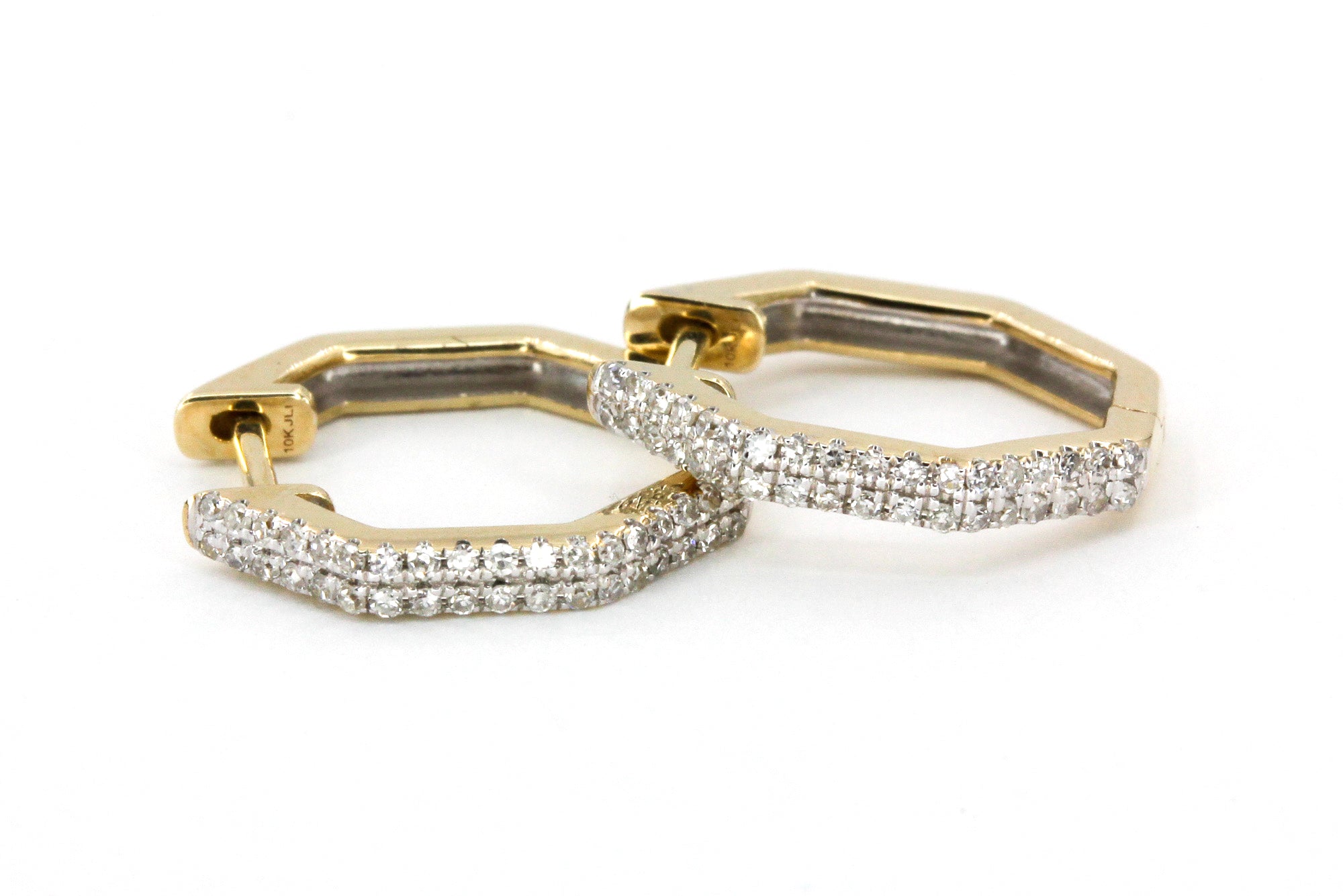 Diamond Octagon Huggie Earrings - 10k Yellow Gold - 0.22ctw