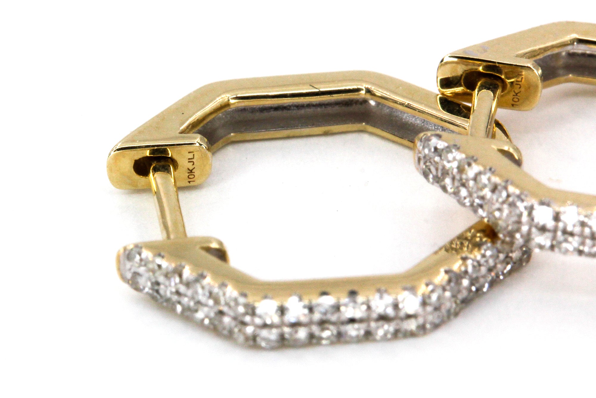 Diamond Octagon Huggie Earrings - 10k Yellow Gold - 0.22ctw