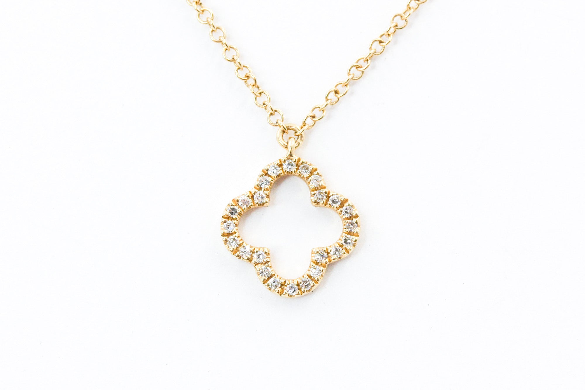 Diamond Open Clover Necklace - 14k Yellow Gold - 0.08ctw