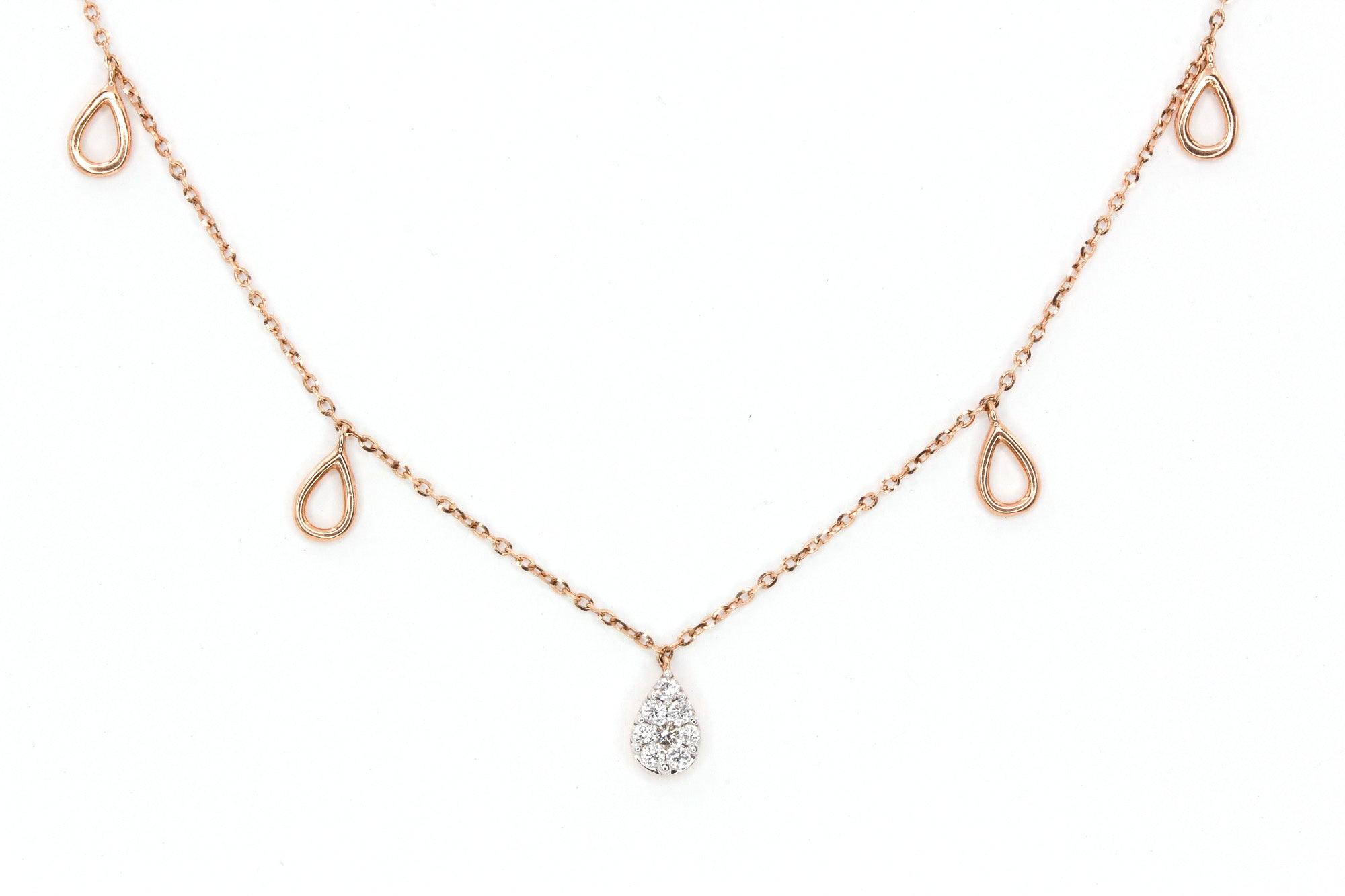 Diamond Pear Drop Necklace - 14k Rose Gold - 0.12ctw