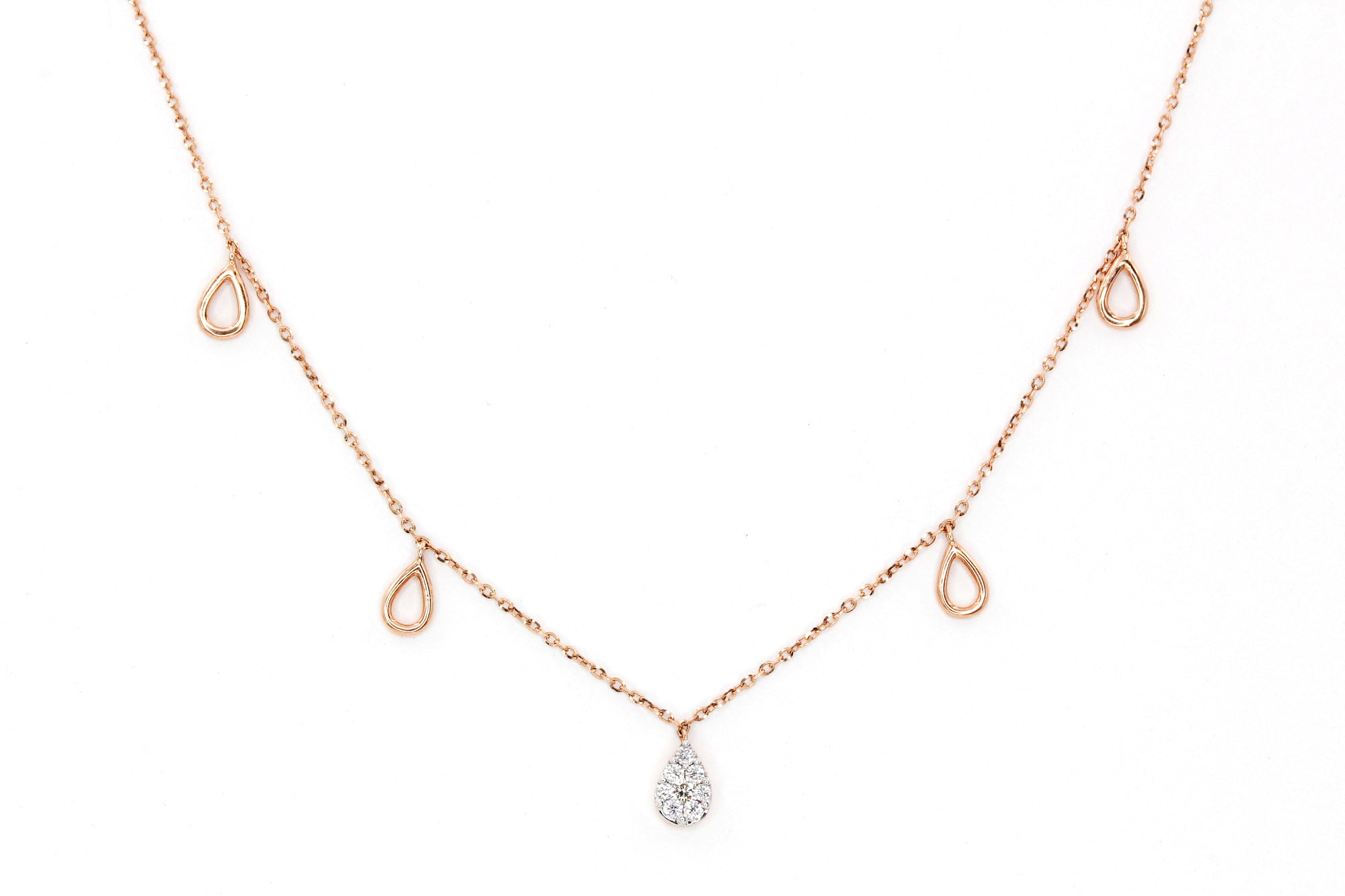 Diamond Pear Drop Necklace - 14k Rose Gold - 0.12ctw