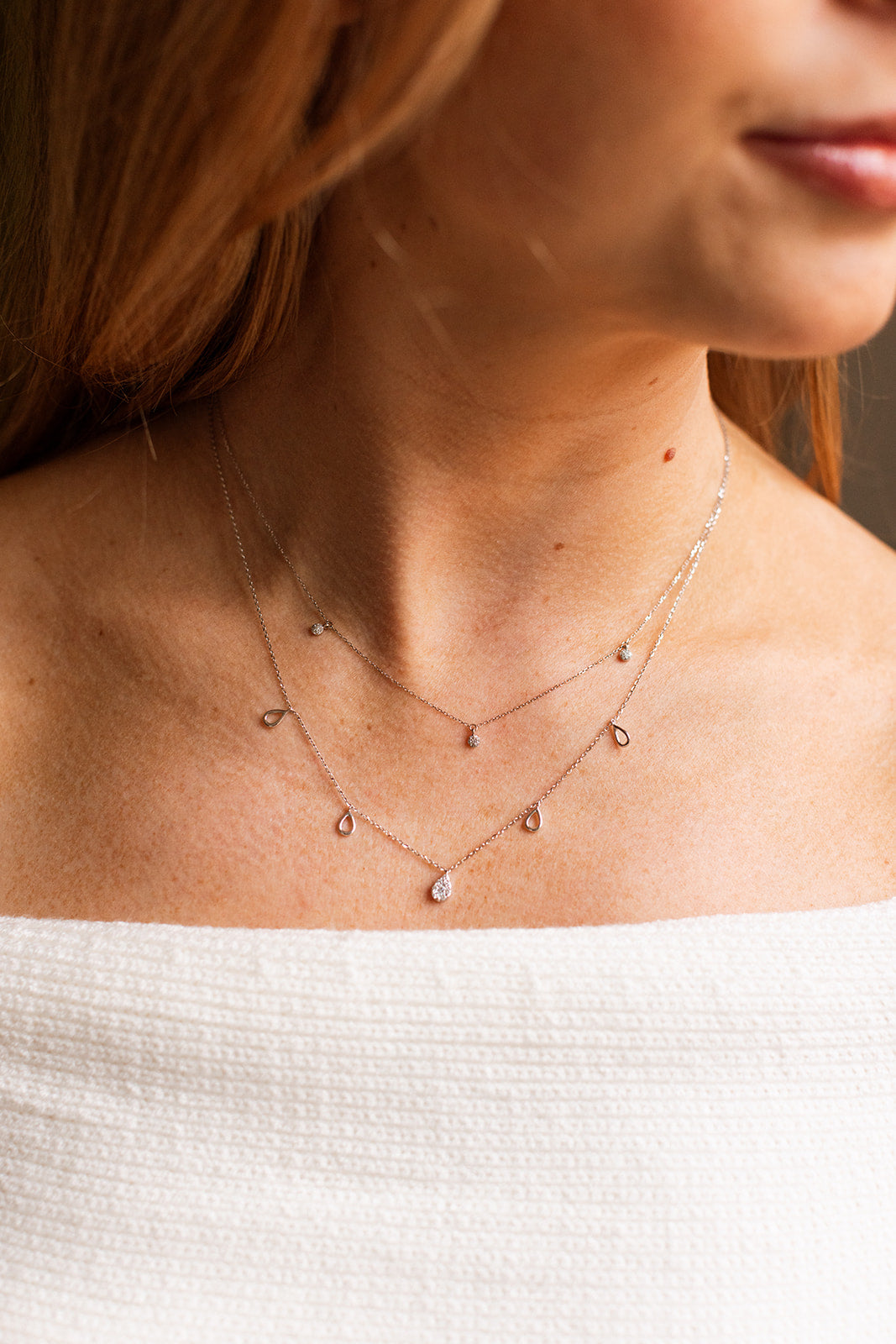 Diamond Pear Drop Necklace - 14k White Gold - 0.12ctw