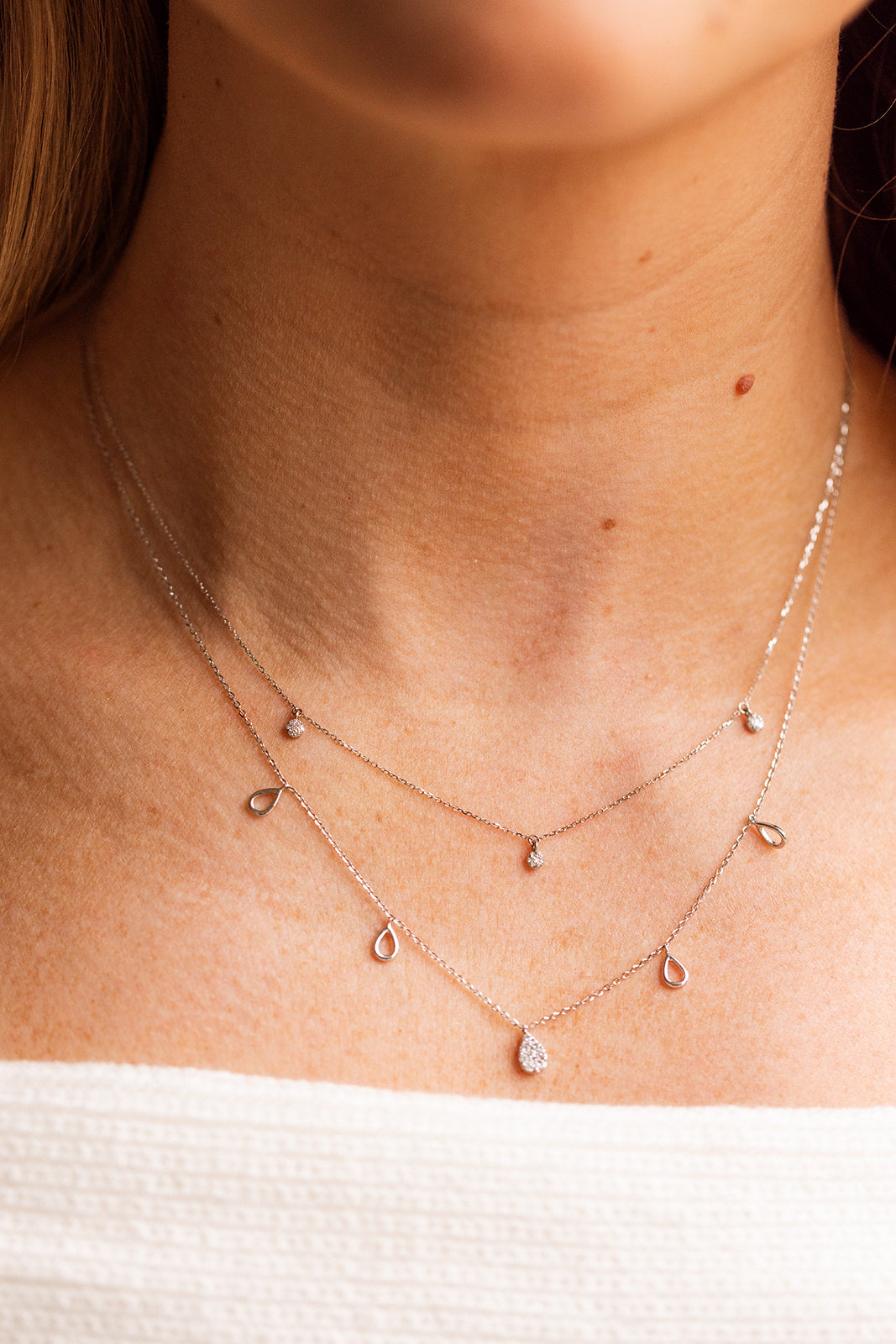 Diamond Pear Drop Necklace - 14k White Gold - 0.12ctw