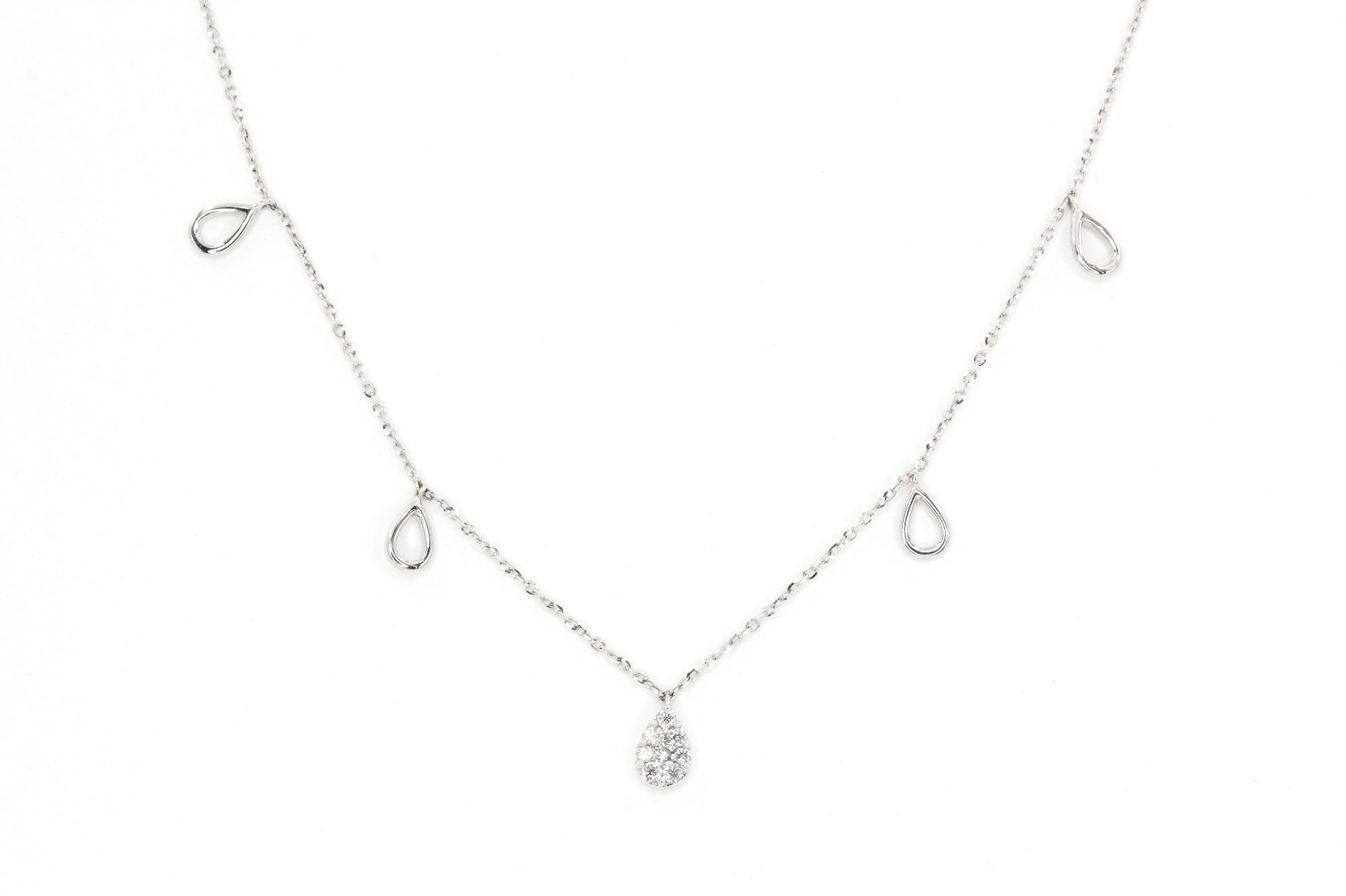 Diamond Pear Drop Necklace - 14k White Gold - 0.12ctw