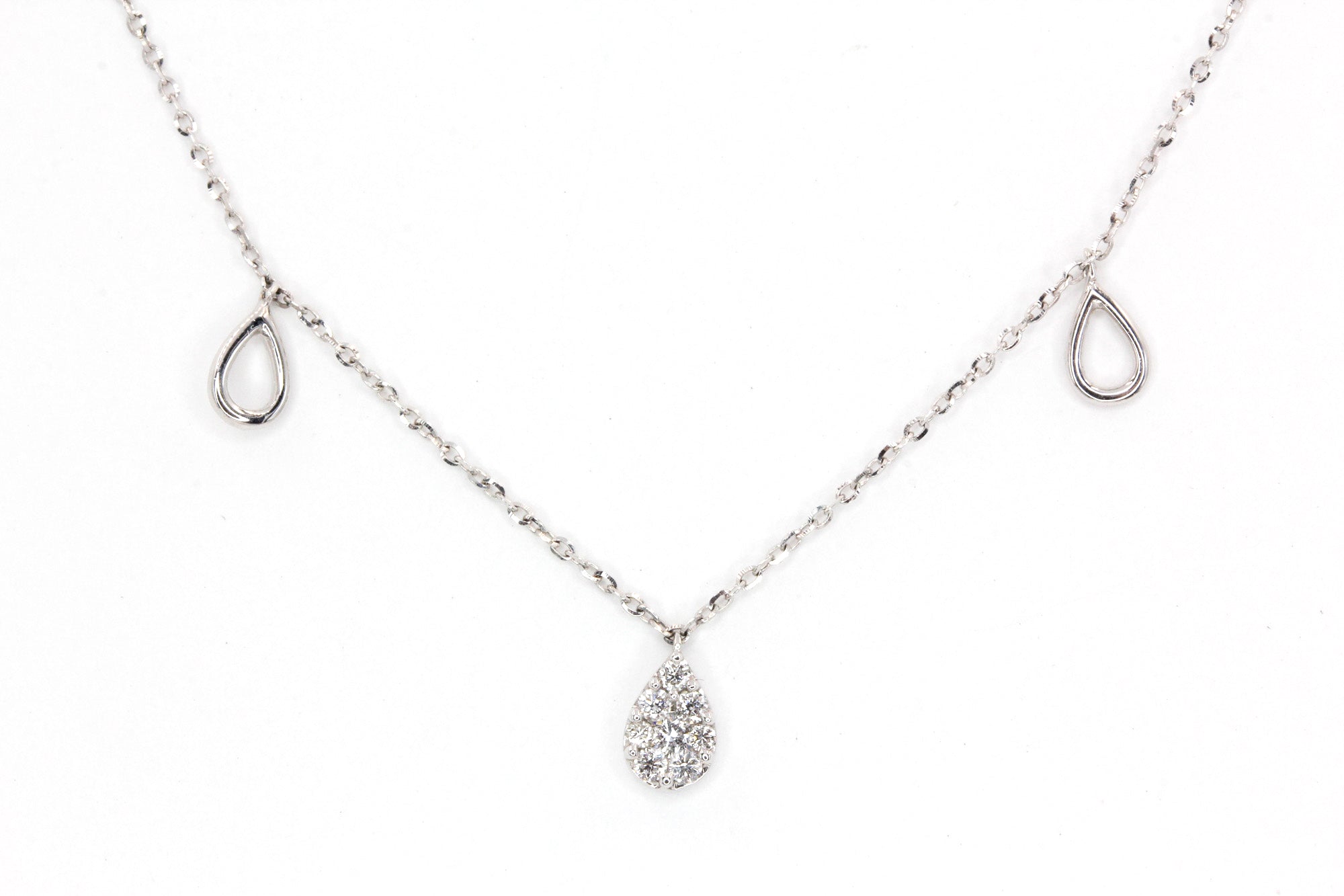 Diamond Pear Drop Necklace - 14k White Gold - 0.12ctw