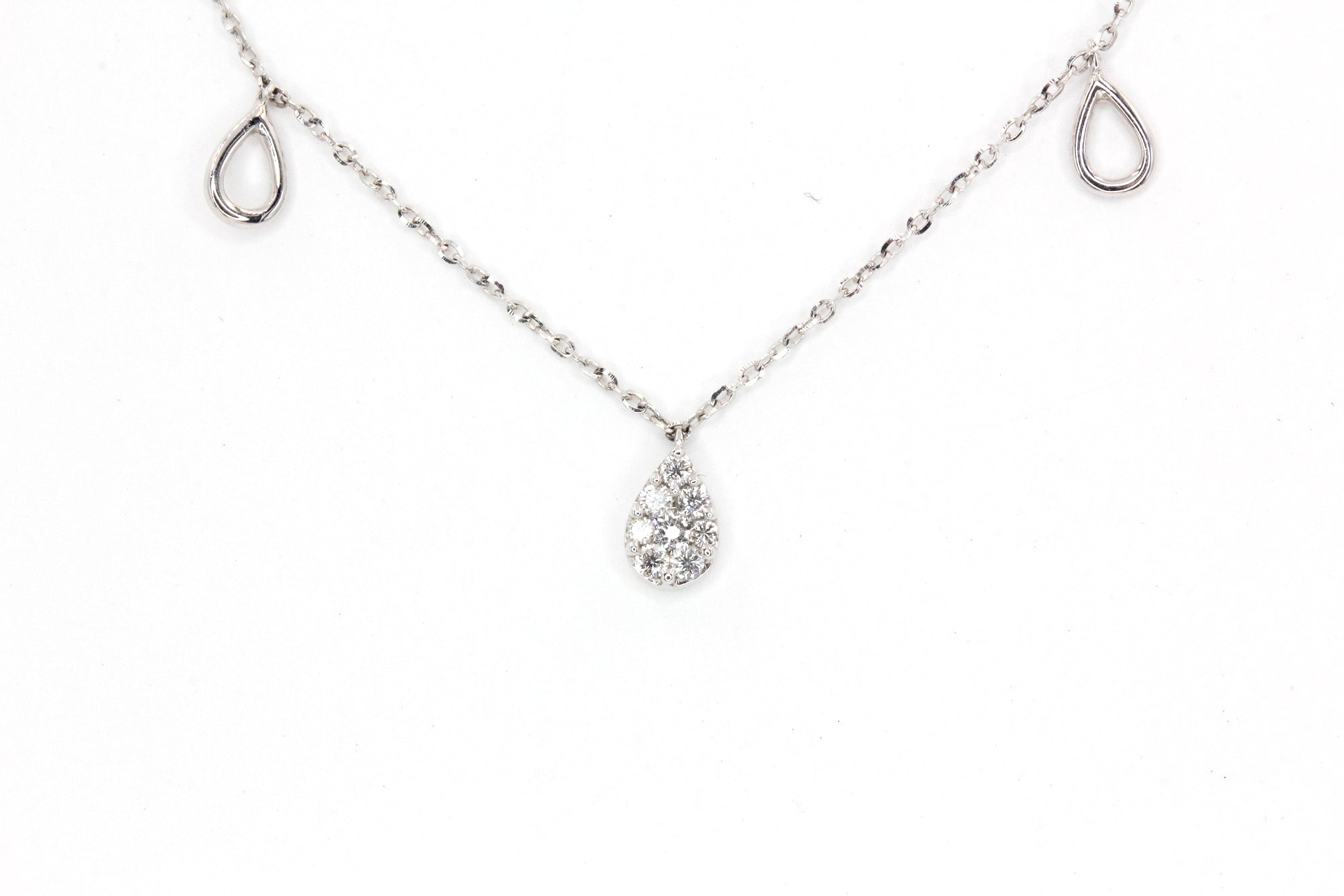 Diamond Pear Drop Necklace - 14k White Gold - 0.12ctw
