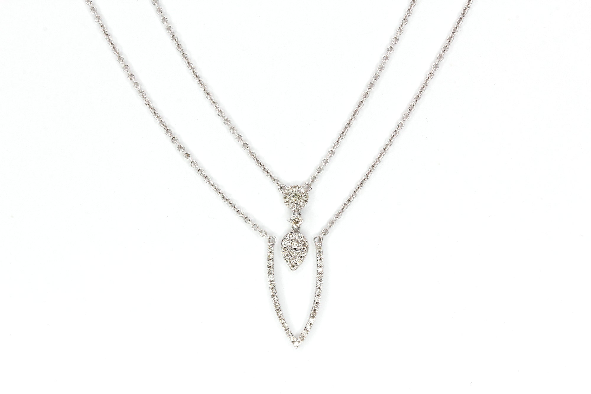 Diamond Pendant Layered Necklace - 14k White Gold - 0.25ctw