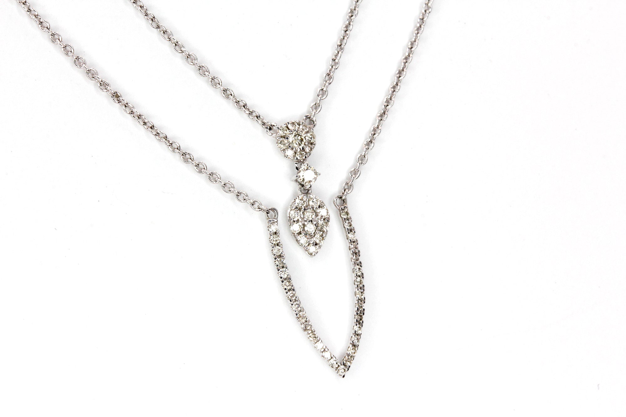 Diamond Pendant Layered Necklace - 14k White Gold - 0.25ctw