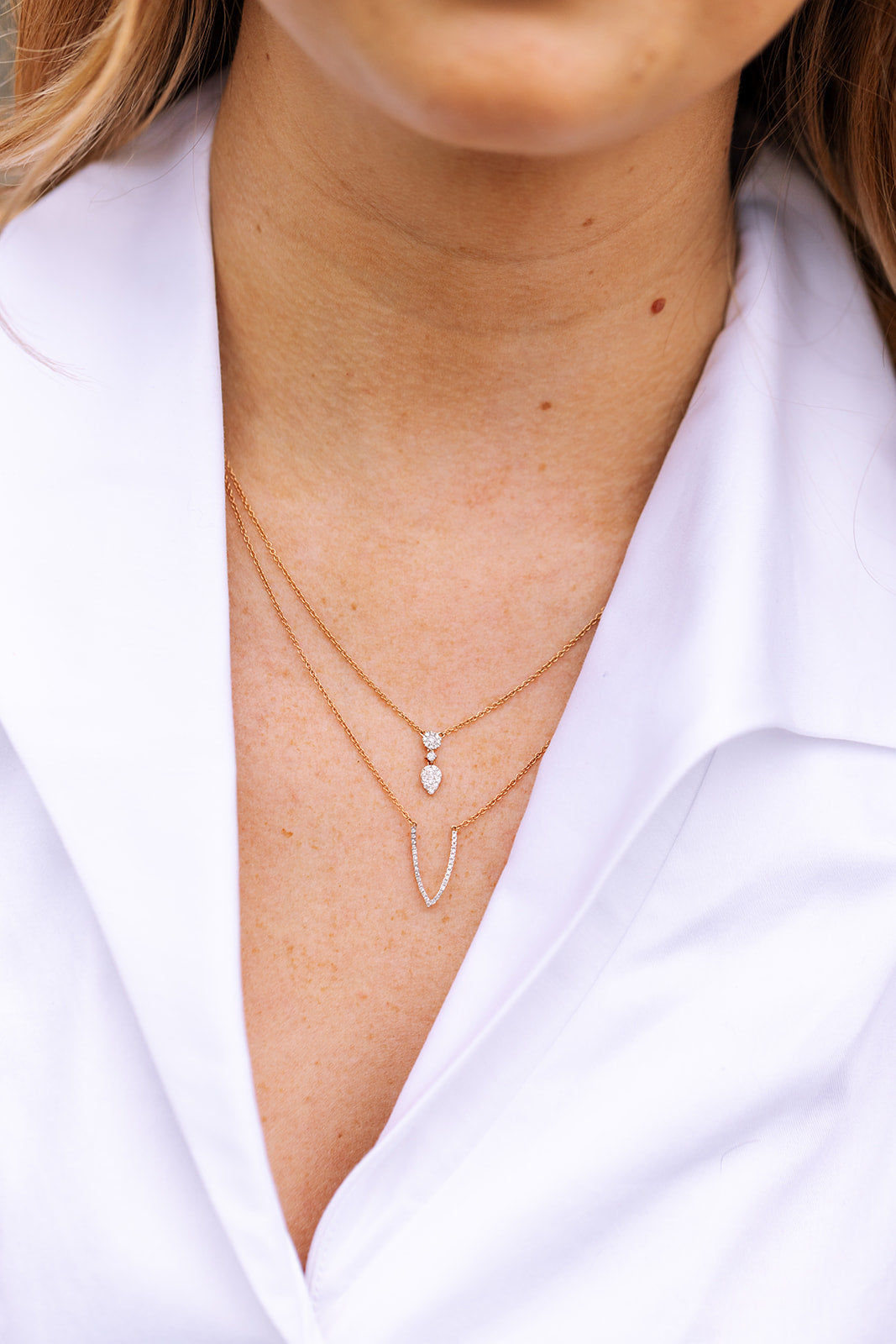 Diamond Pendant Layered Necklace - 14k Rose Gold - 0.25ctw