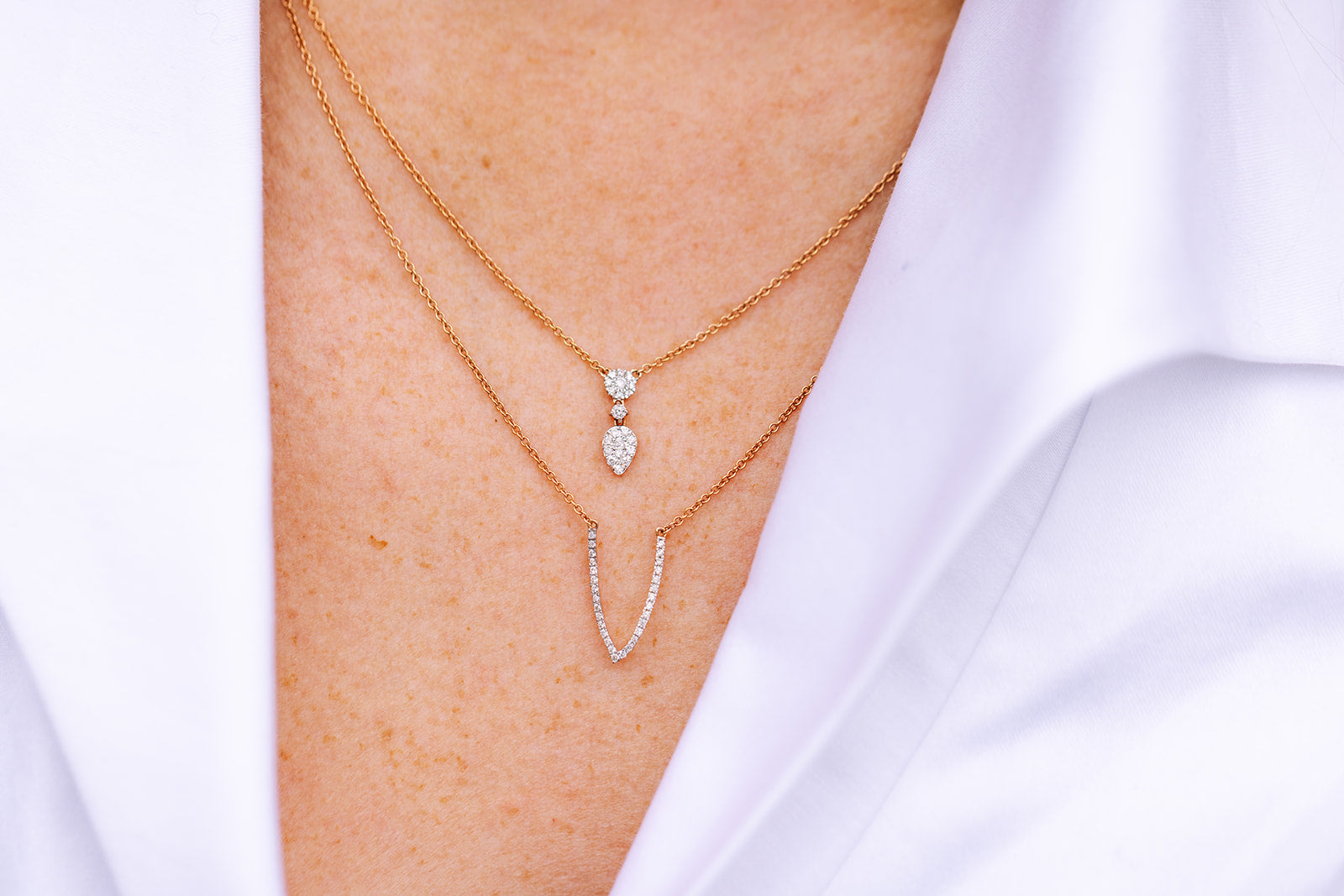 Diamond Pendant Layered Necklace - 14k Rose Gold - 0.25ctw