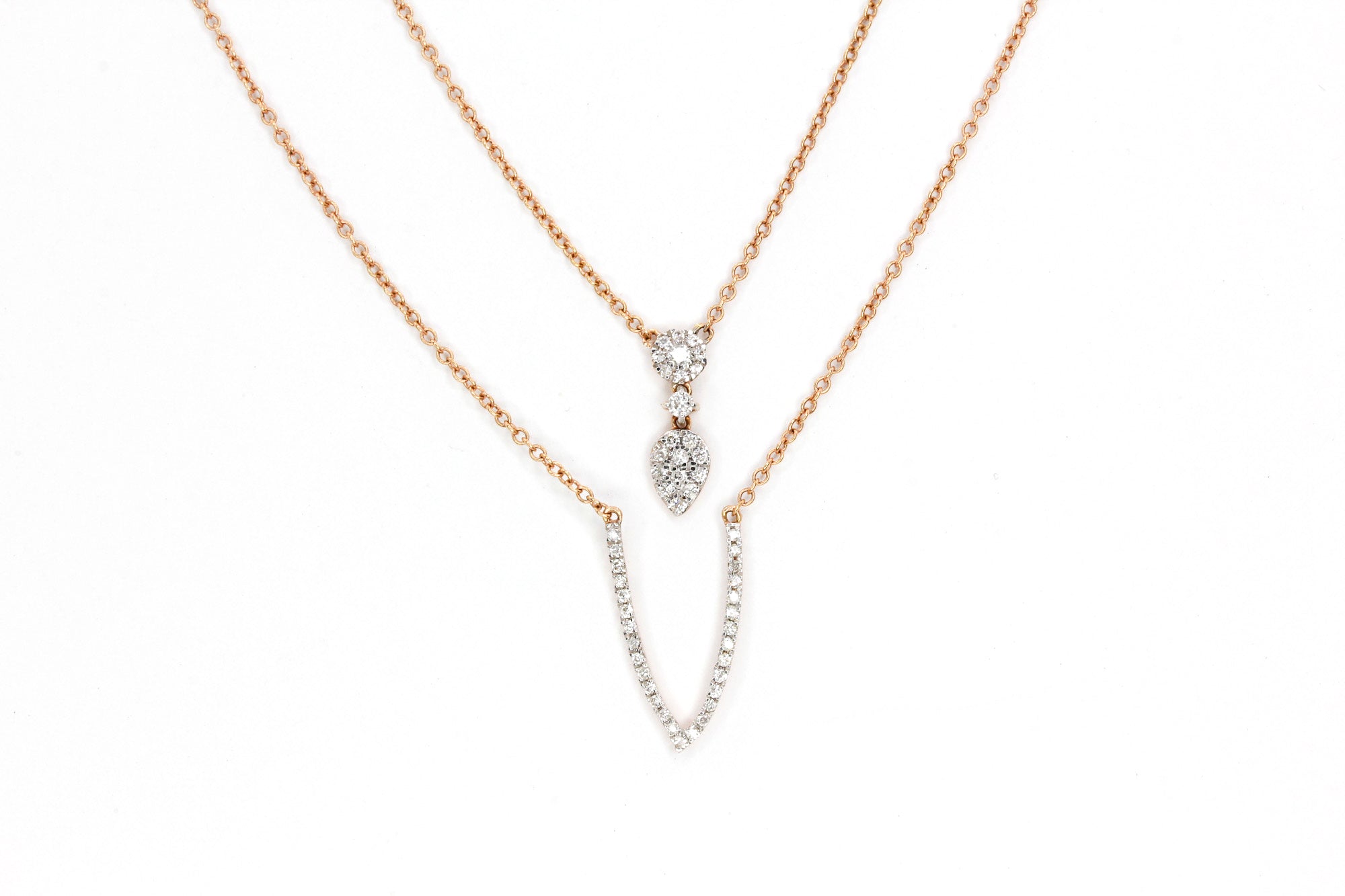 Diamond Pendant Layered Necklace - 14k Rose Gold - 0.25ctw