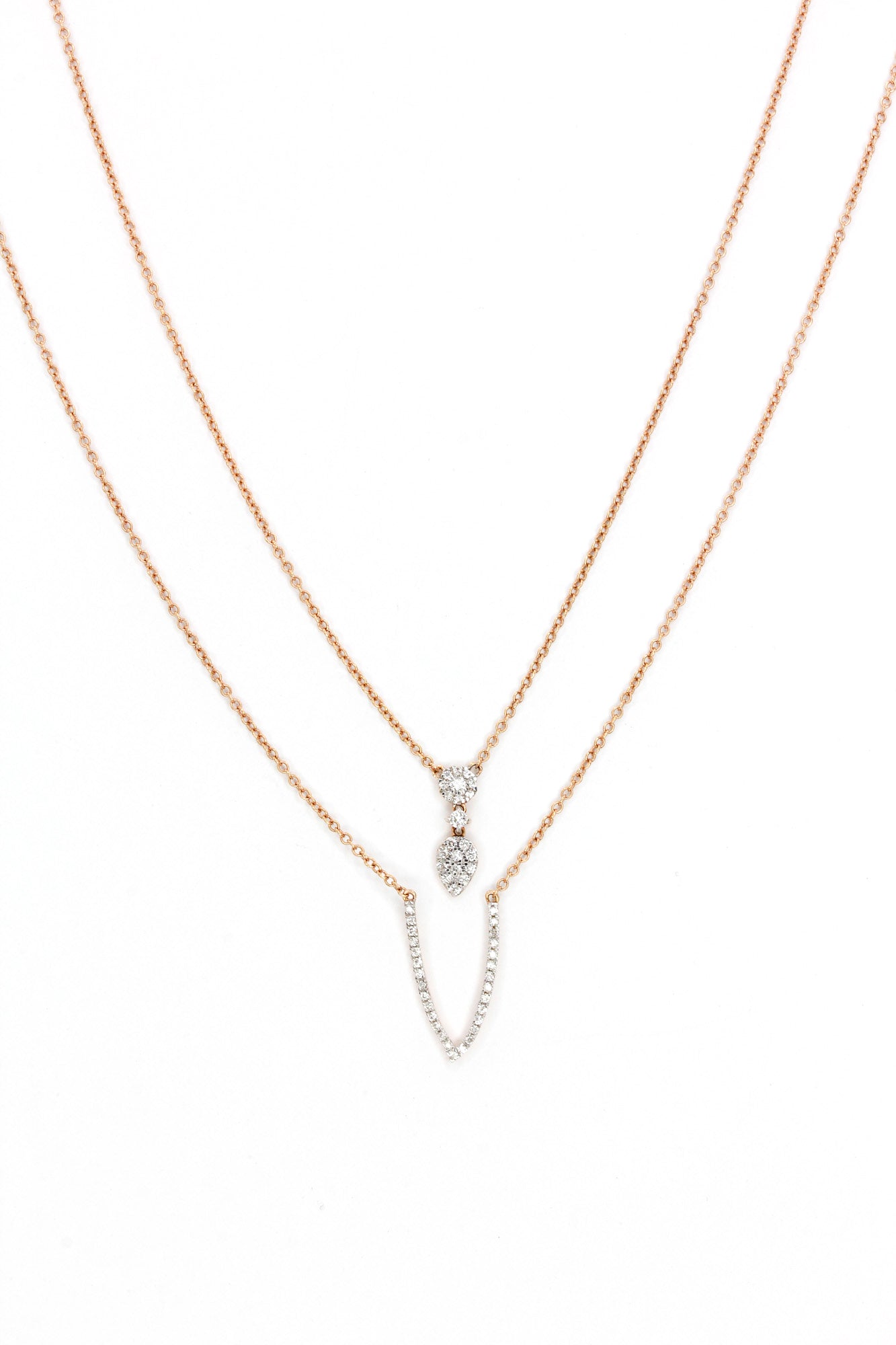 Diamond Pendant Layered Necklace - 14k Rose Gold - 0.25ctw