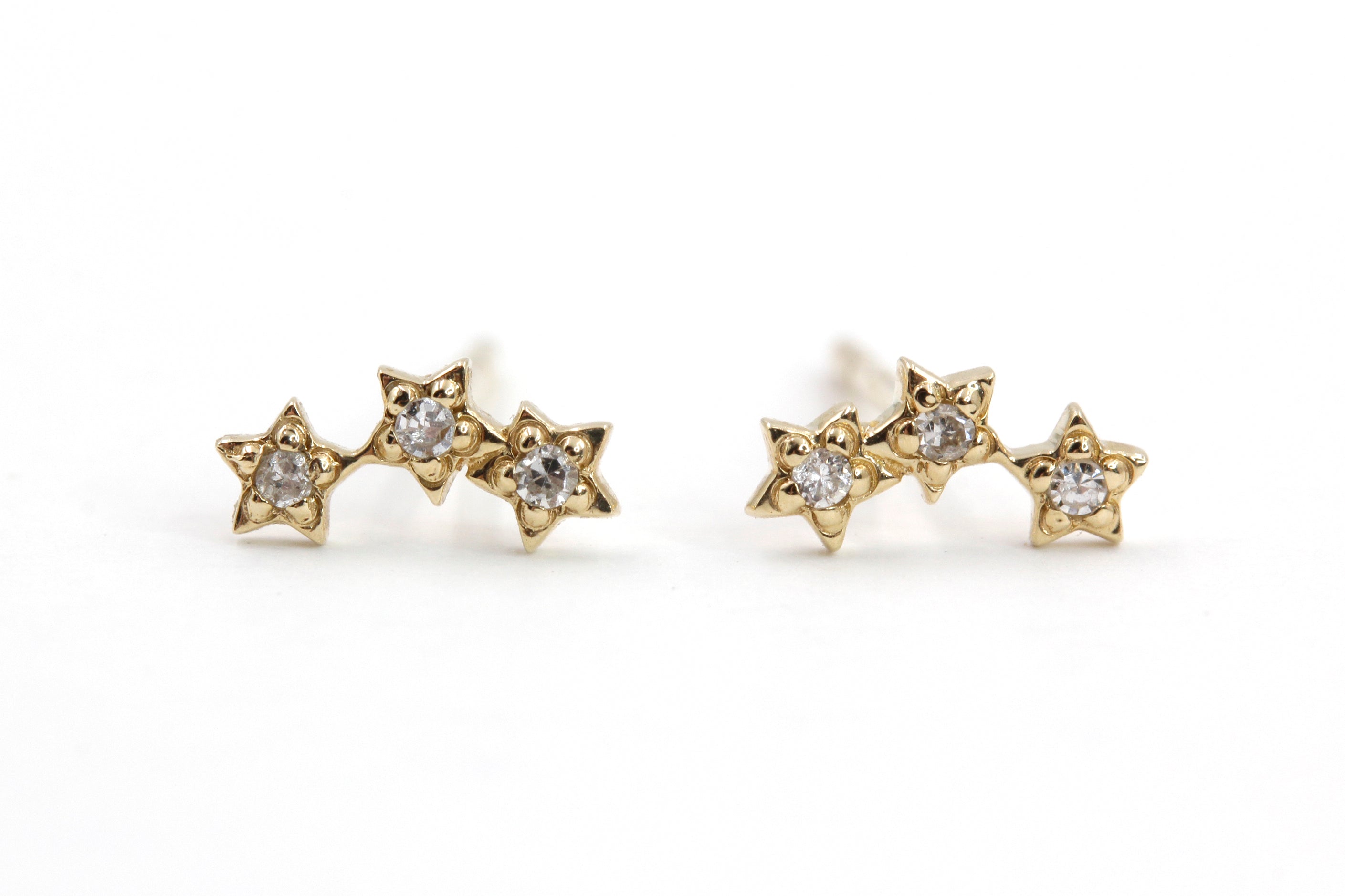Diamond Star Cluster Stud Earrings - 14k Gold - 0.06ctw