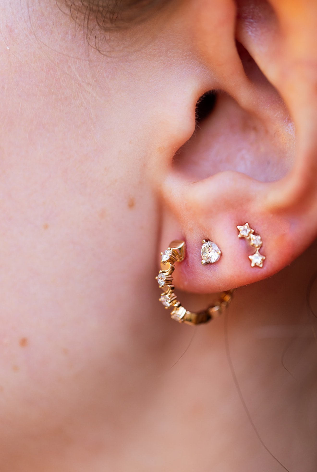 Diamond Star Cluster Stud Earrings - 14k Gold - 0.06ctw