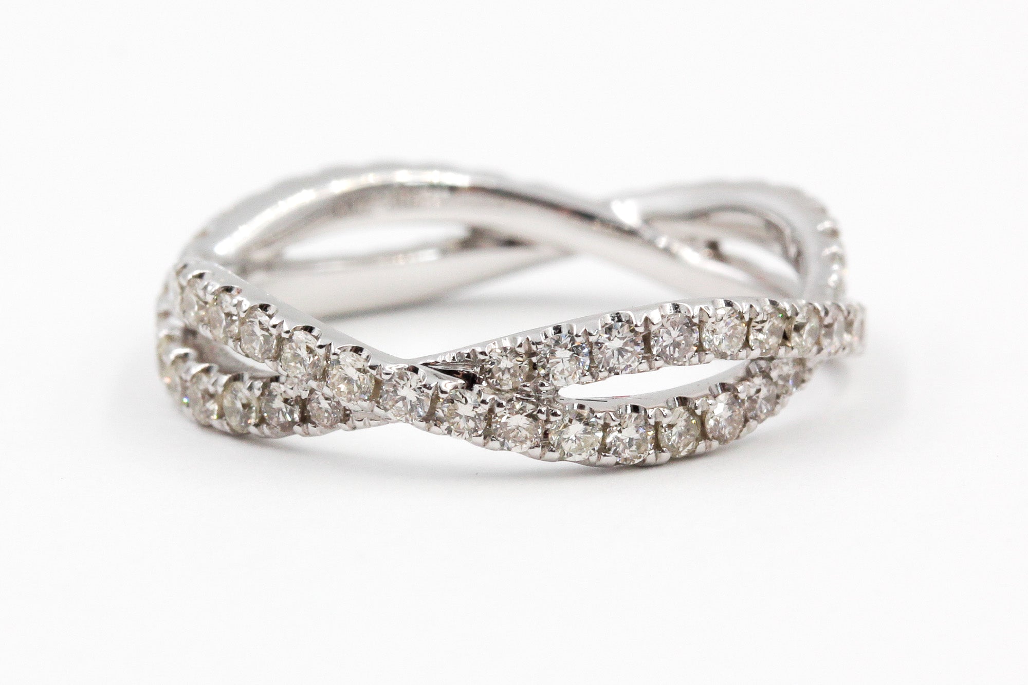 Diamond Twisted Eternity Band Ring - 14k White Gold - 0.99ctw