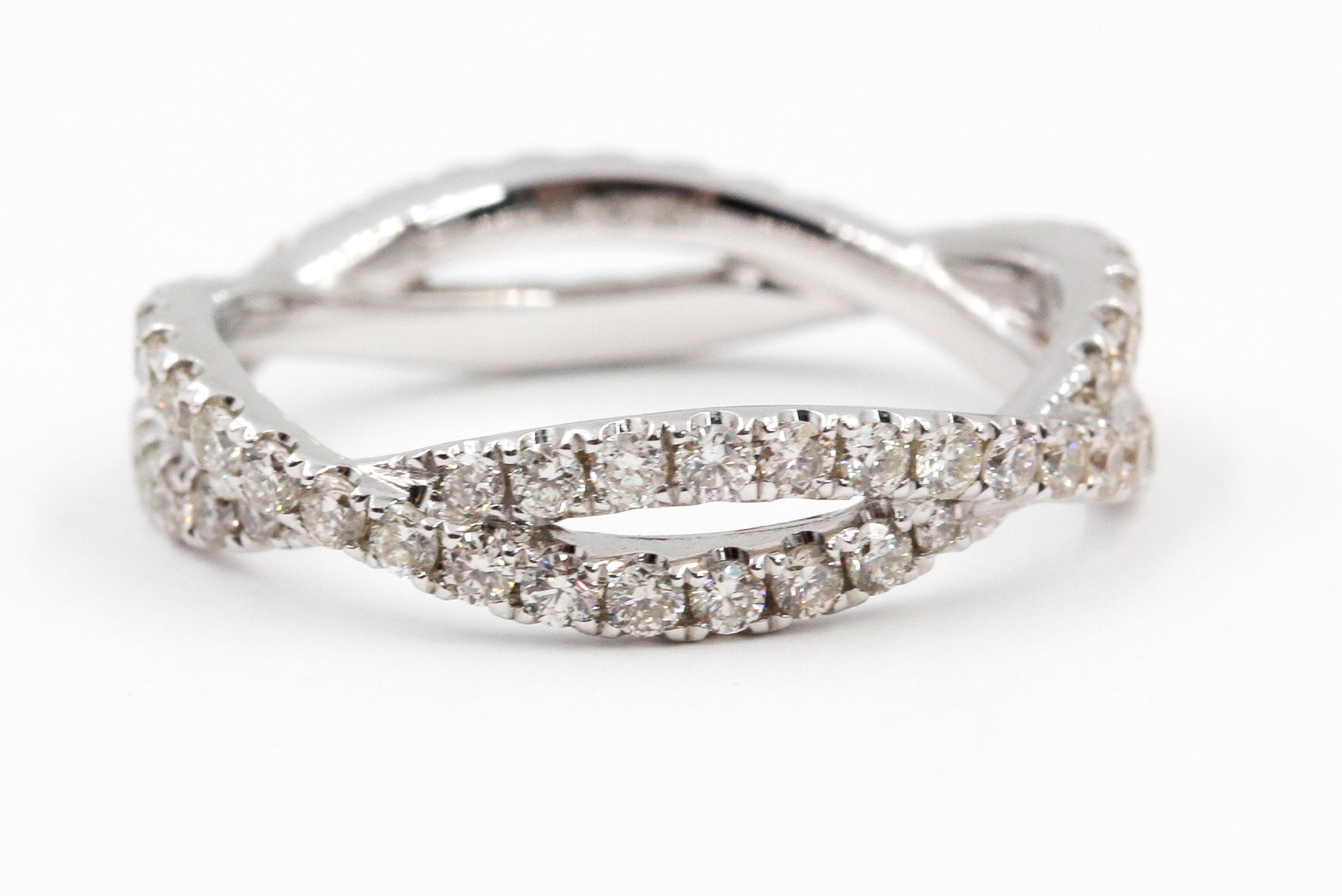 Diamond Twisted Eternity Band Ring - 14k White Gold - 0.99ctw