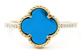 Diamond and Agate Clover Ring - 14k Yellow Gold - 0.09ctw