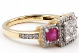 Diamond and Ruby Ring - 10k Yellow Gold - 1.04ctw