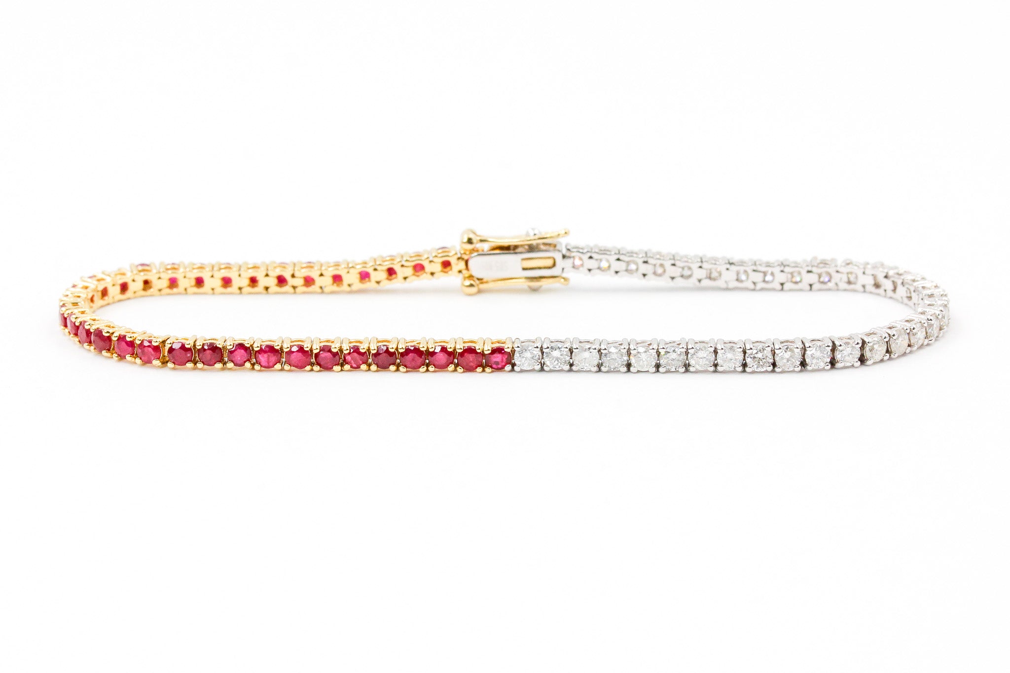 Diamond and Ruby Tennis Bracelet - 14k Yellow and White Gold - 3.75ctw