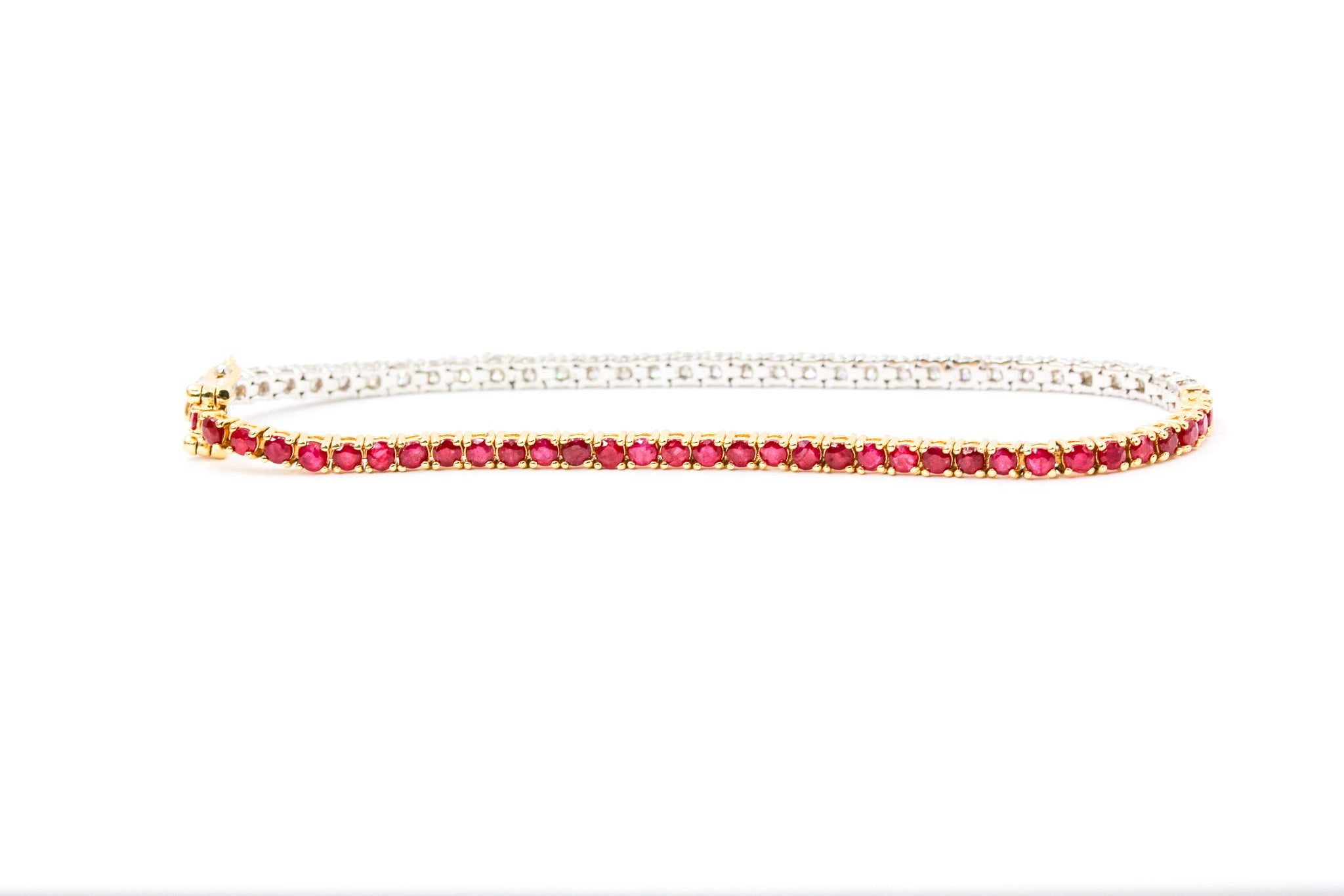 Diamond and Ruby Tennis Bracelet - 14k Yellow and White Gold - 3.75ctw