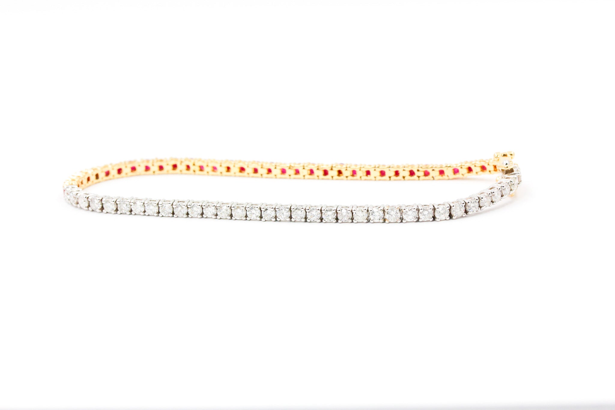 Diamond and Ruby Tennis Bracelet - 14k Yellow and White Gold - 3.75ctw