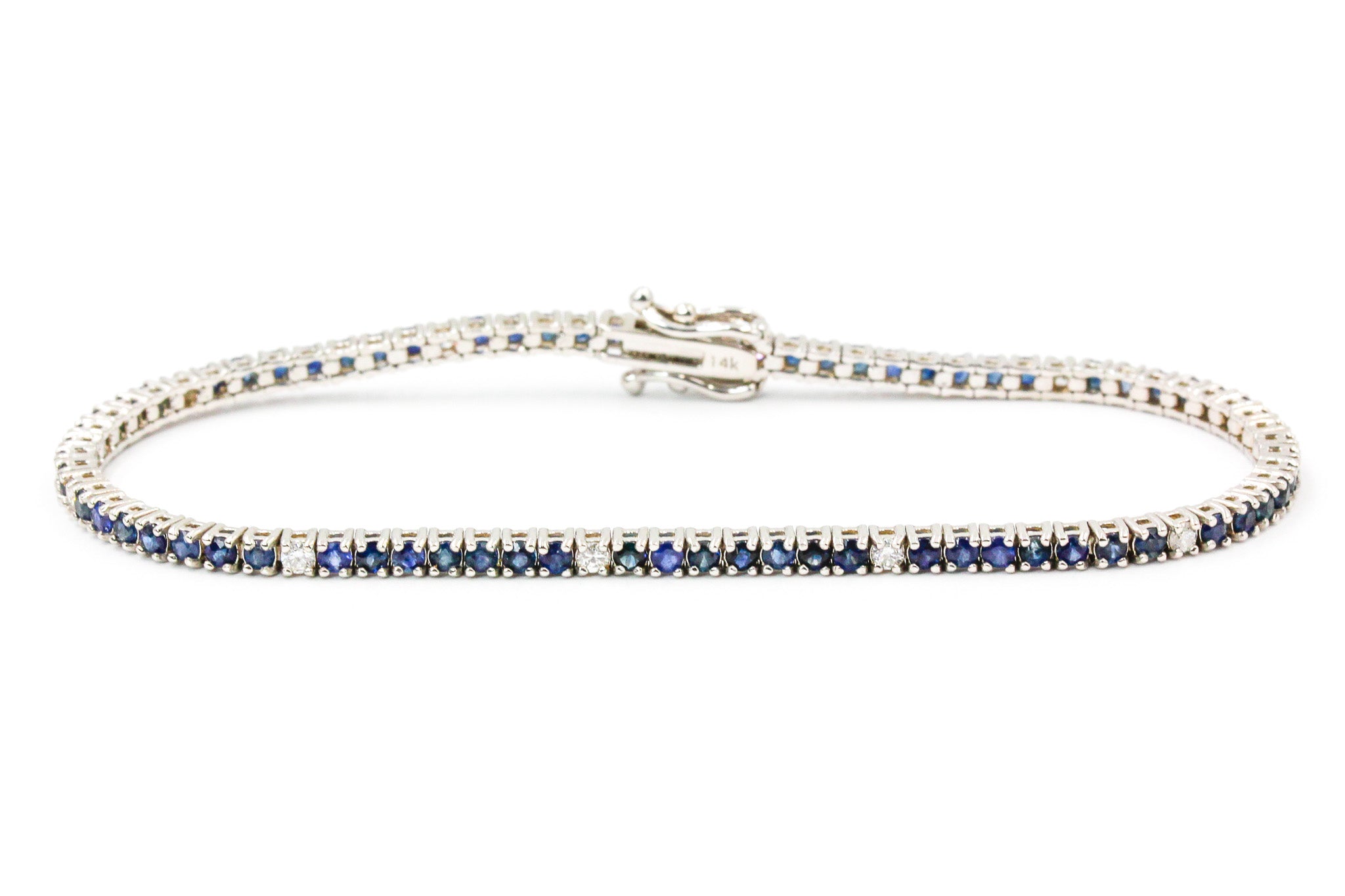 Diamond and Sapphire Tennis Bracelet - 14k White Gold - 3.58ctw