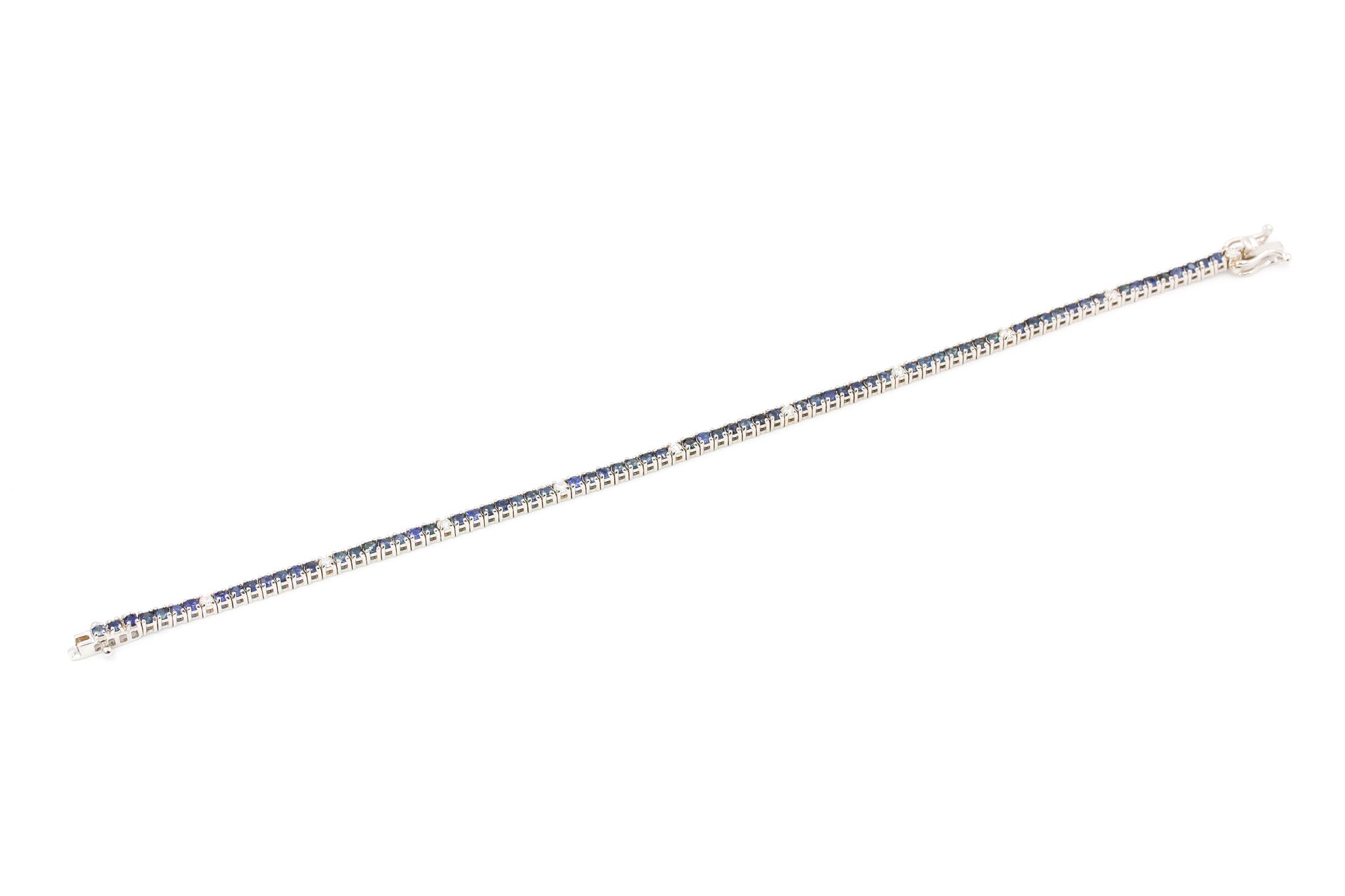 Diamond and Sapphire Tennis Bracelet - 14k White Gold - 3.58ctw