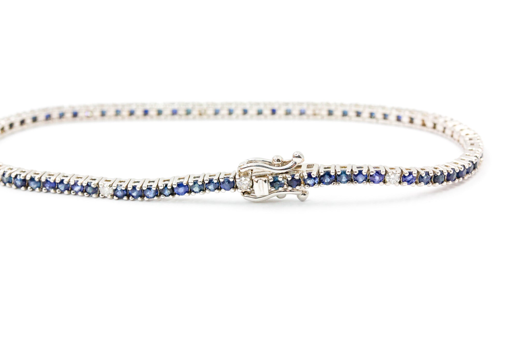 Diamond and Sapphire Tennis Bracelet - 14k White Gold - 3.58ctw