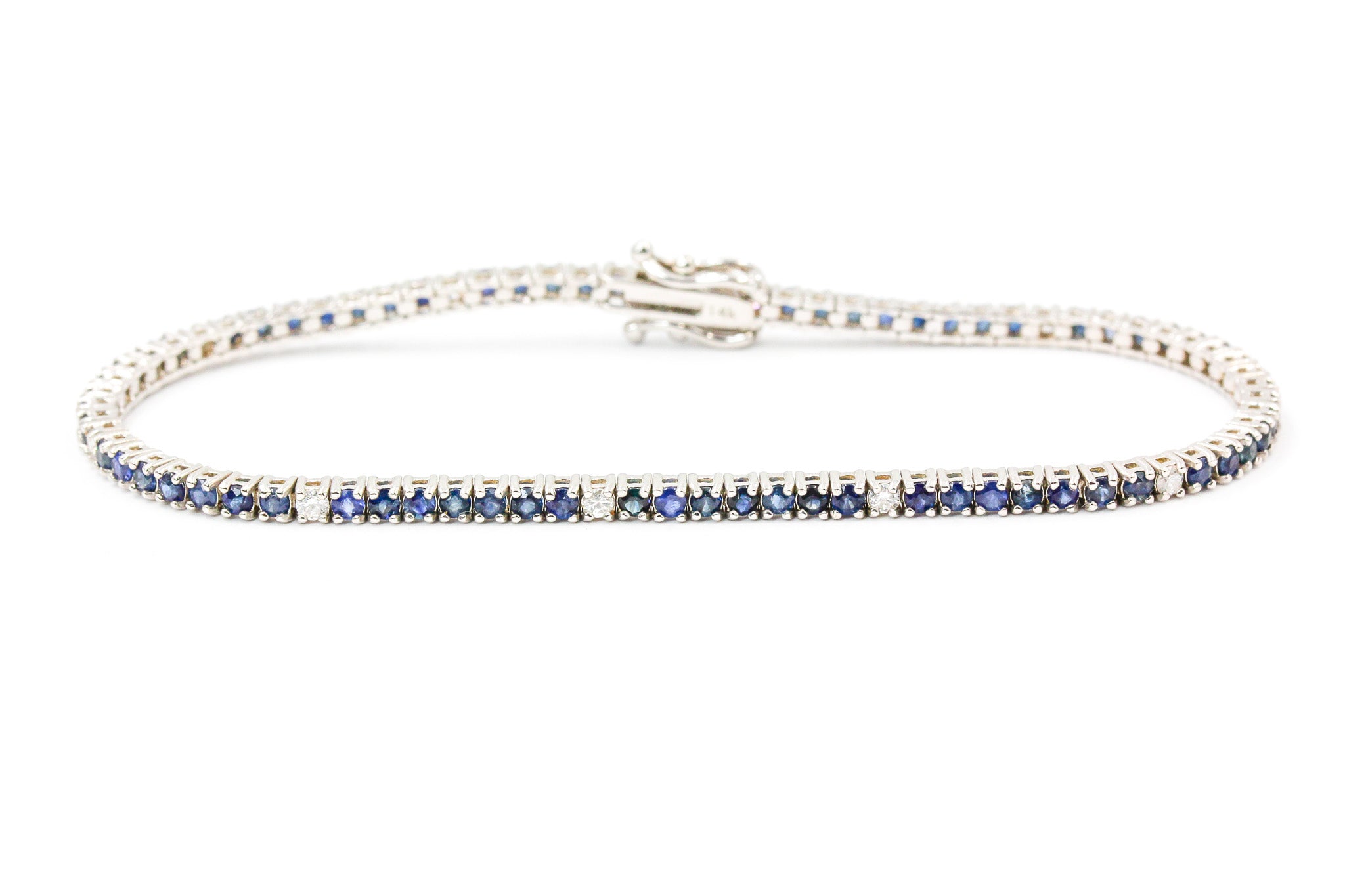 Diamond and Sapphire Tennis Bracelet - 14k White Gold - 3.58ctw