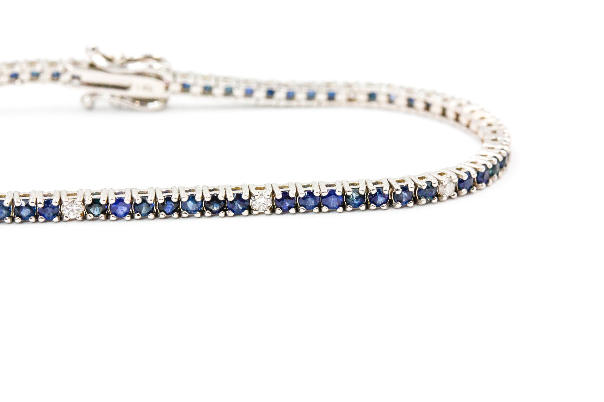 Diamond and Sapphire Tennis Bracelet - 14k White Gold - 3.58ctw