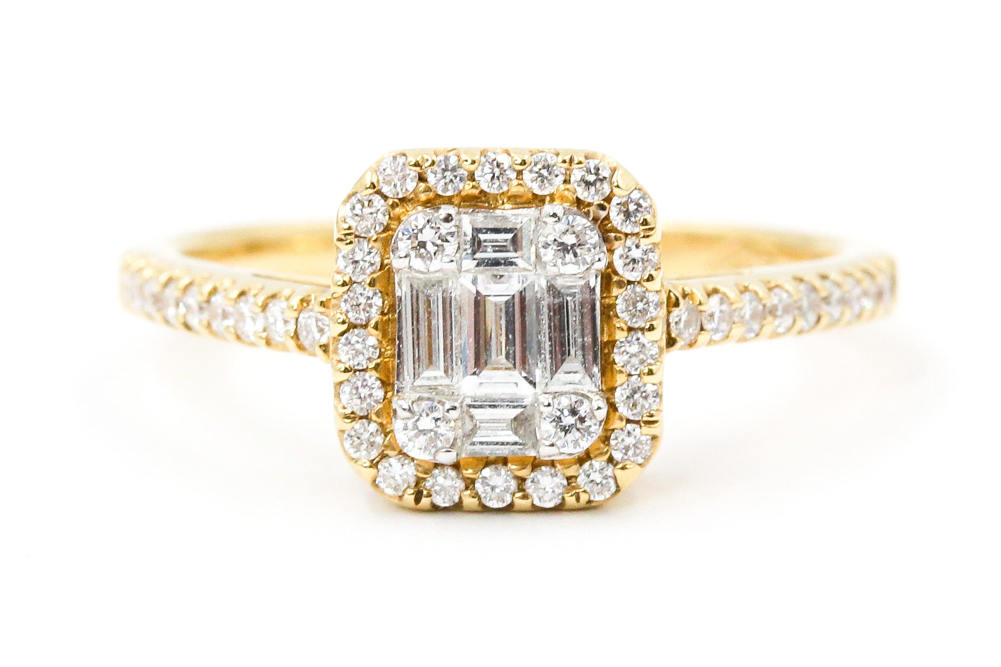 Emerald Cut Diamond Halo Ring - 18k Yellow Gold - 0.50ctw