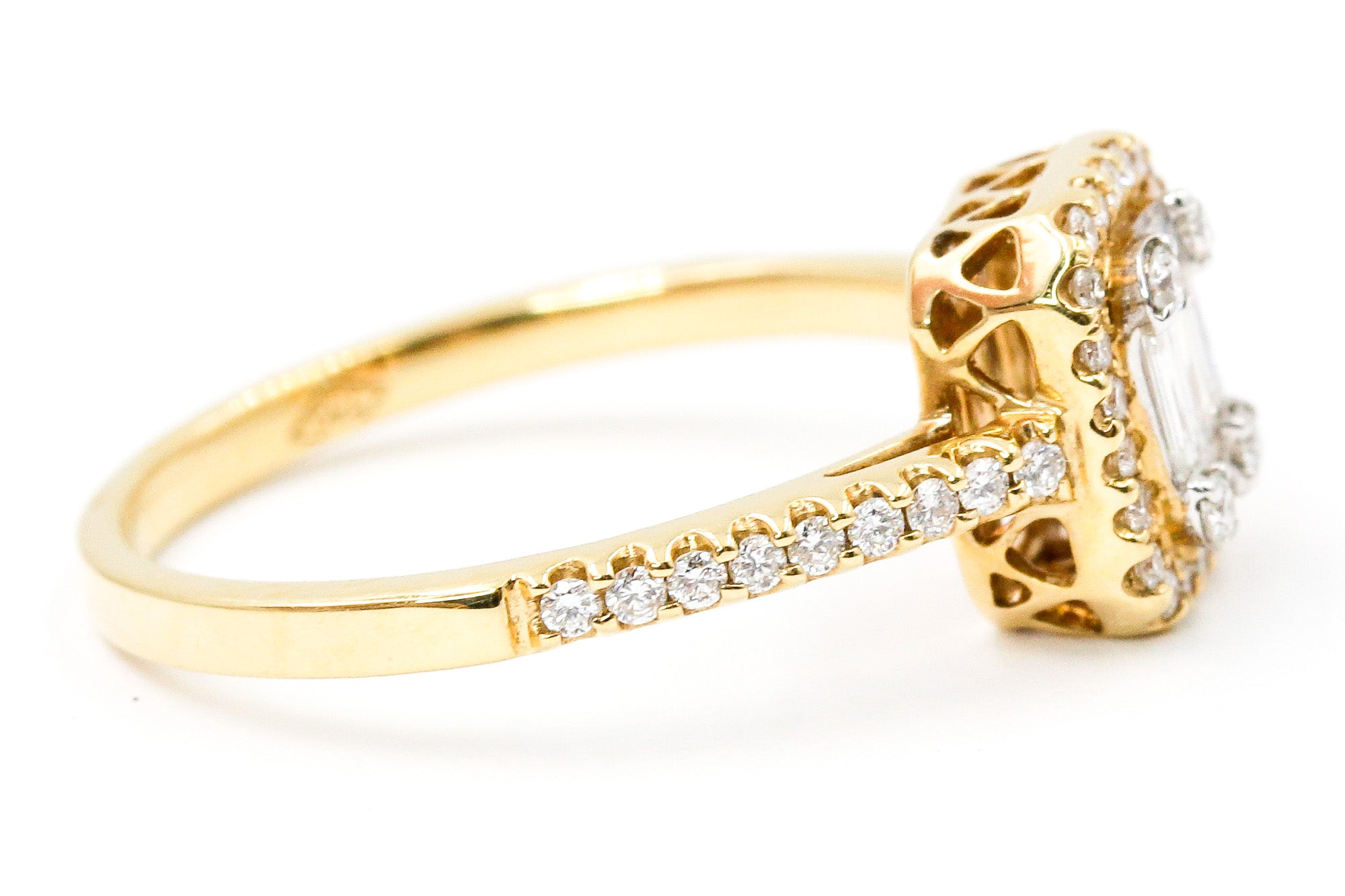 Emerald Cut Diamond Halo Ring - 18k Yellow Gold - 0.50ctw