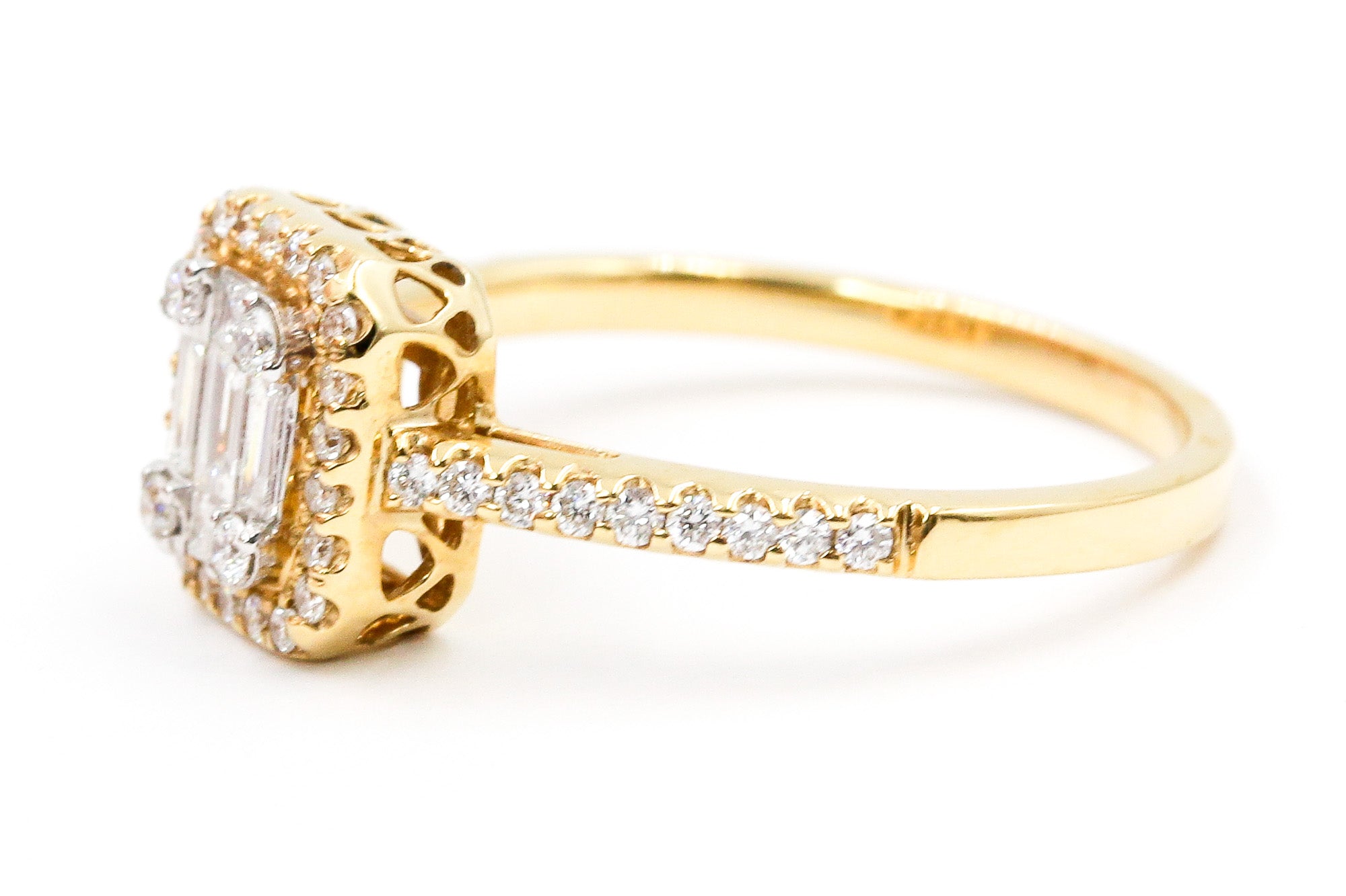 Emerald Cut Diamond Halo Ring - 18k Yellow Gold - 0.50ctw