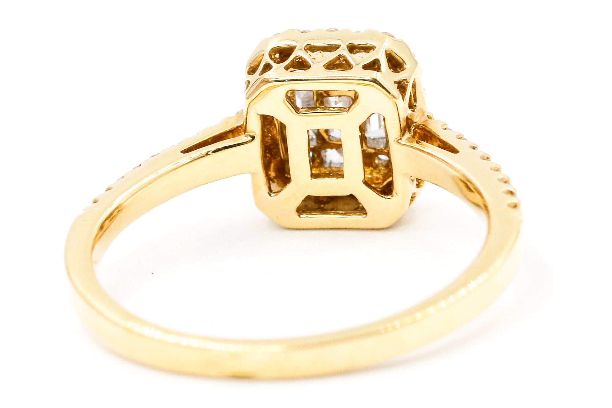 Emerald Cut Diamond Halo Ring - 18k Yellow Gold - 0.50ctw