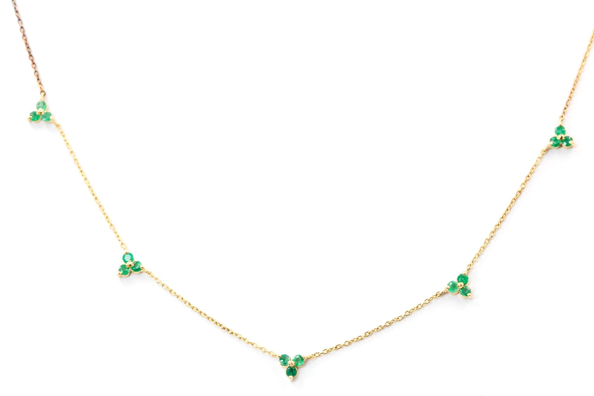 Emerald Station Necklace - 14k Yellow Gold - 0.48ctw